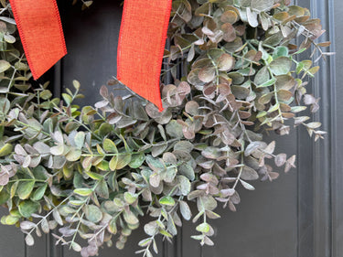 Fall Eucalyptus Wreath with Burnt Orange Fall Bow - TwoInspireYou