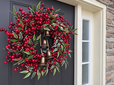 Red Berry Christmas Wreath with Antique Gold Bells