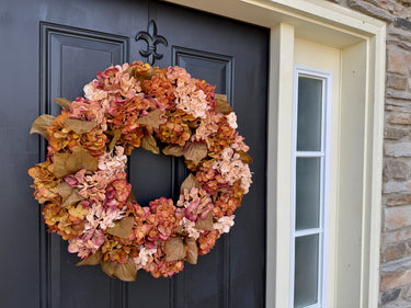 Caramel Hydrangea Wreath with Rust and Rose Autumn Florals