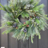 Frosted Woodland Pine Wreath with Blue Pods and Winter Greenery | - TwoInspireYou