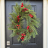 Farmhouse Long Needle Oval Wreath with Red Berries and Pinecones | - TwoInspireYou