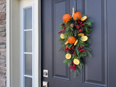 Orange & Clove Christmas Door Swag with Pine and Red Berries