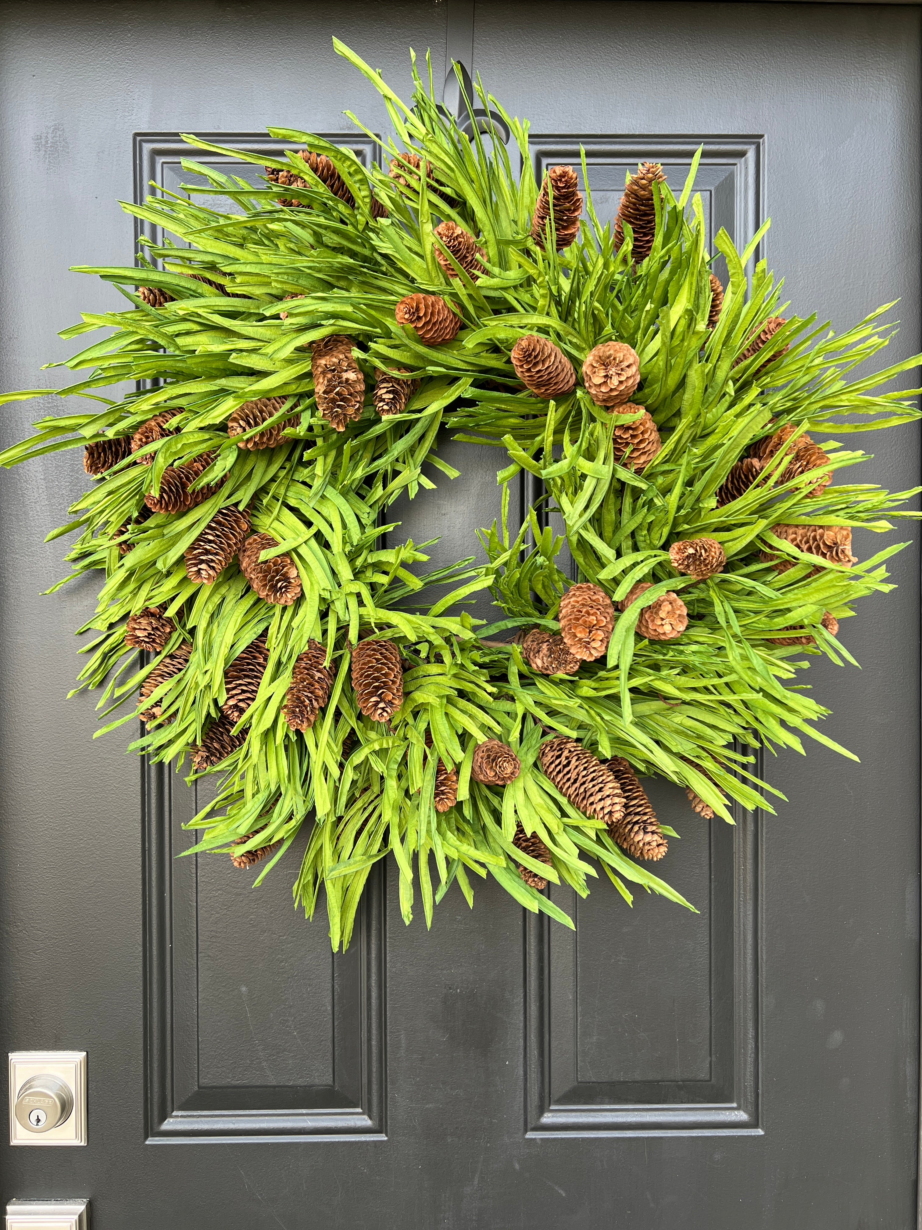 Beach Grass Pine Wreath with Pinecones – Coastal Christmas Décor