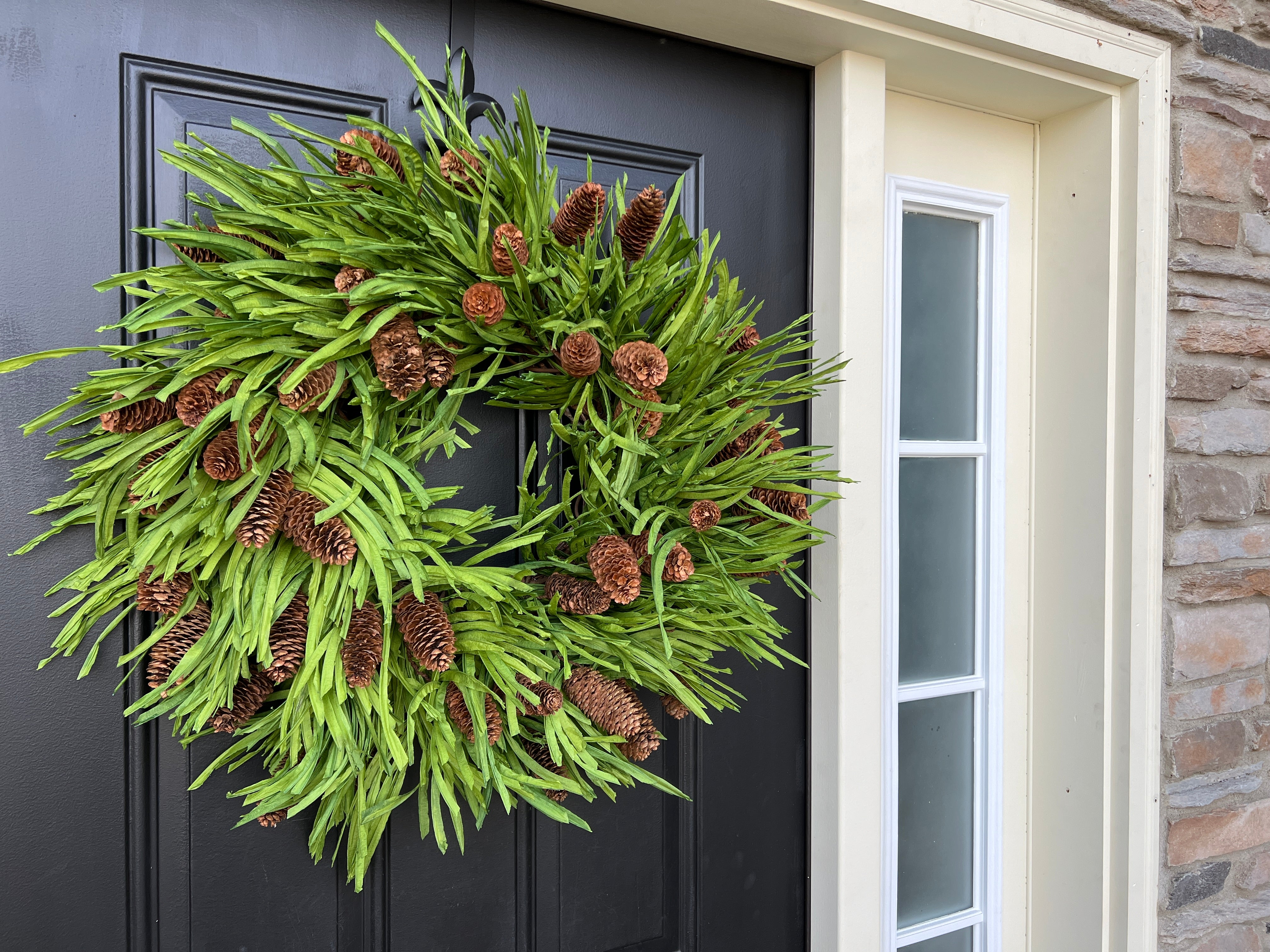 Beach Grass Pine Wreath with Pinecones – Coastal Christmas Décor