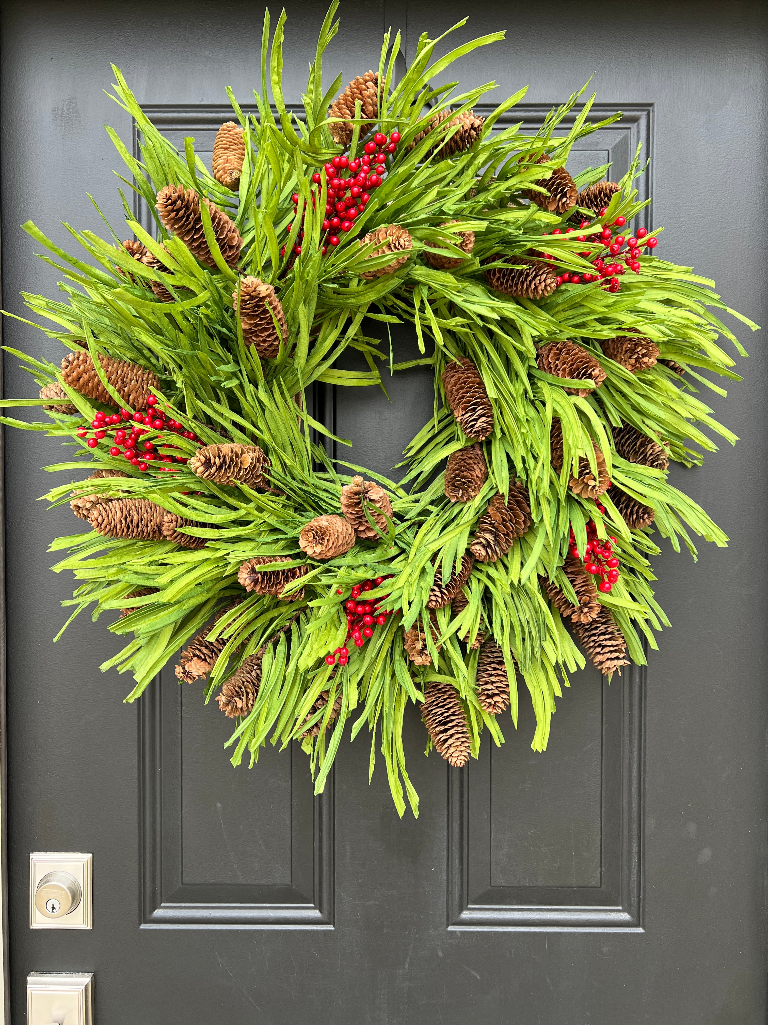 Farmhouse Christmas Wreath with Red Berries