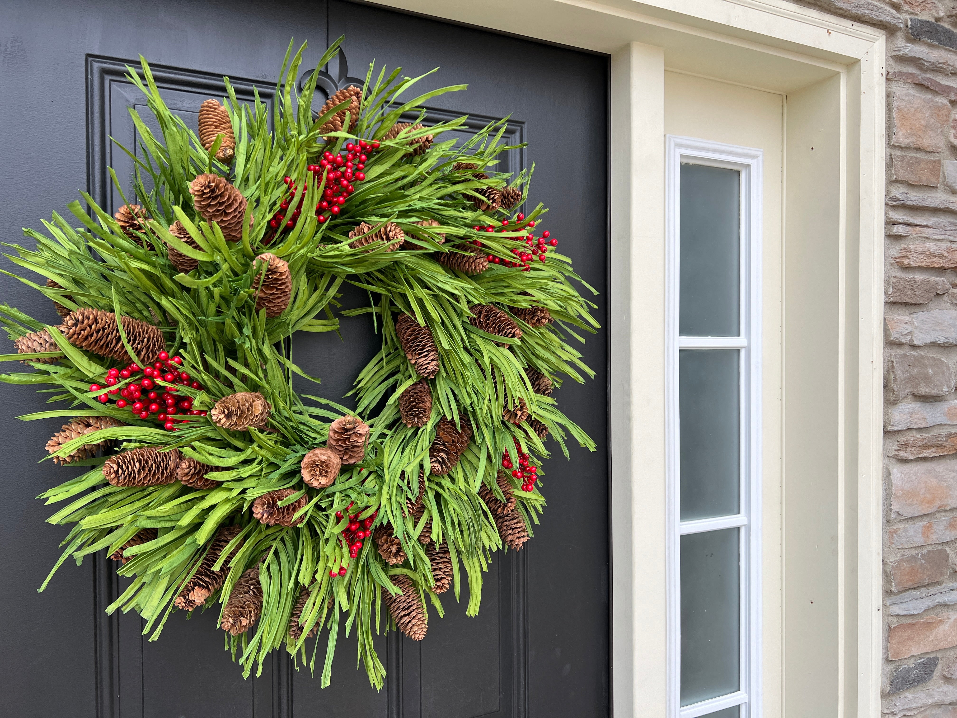 Farmhouse Christmas Wreath with Red Berries