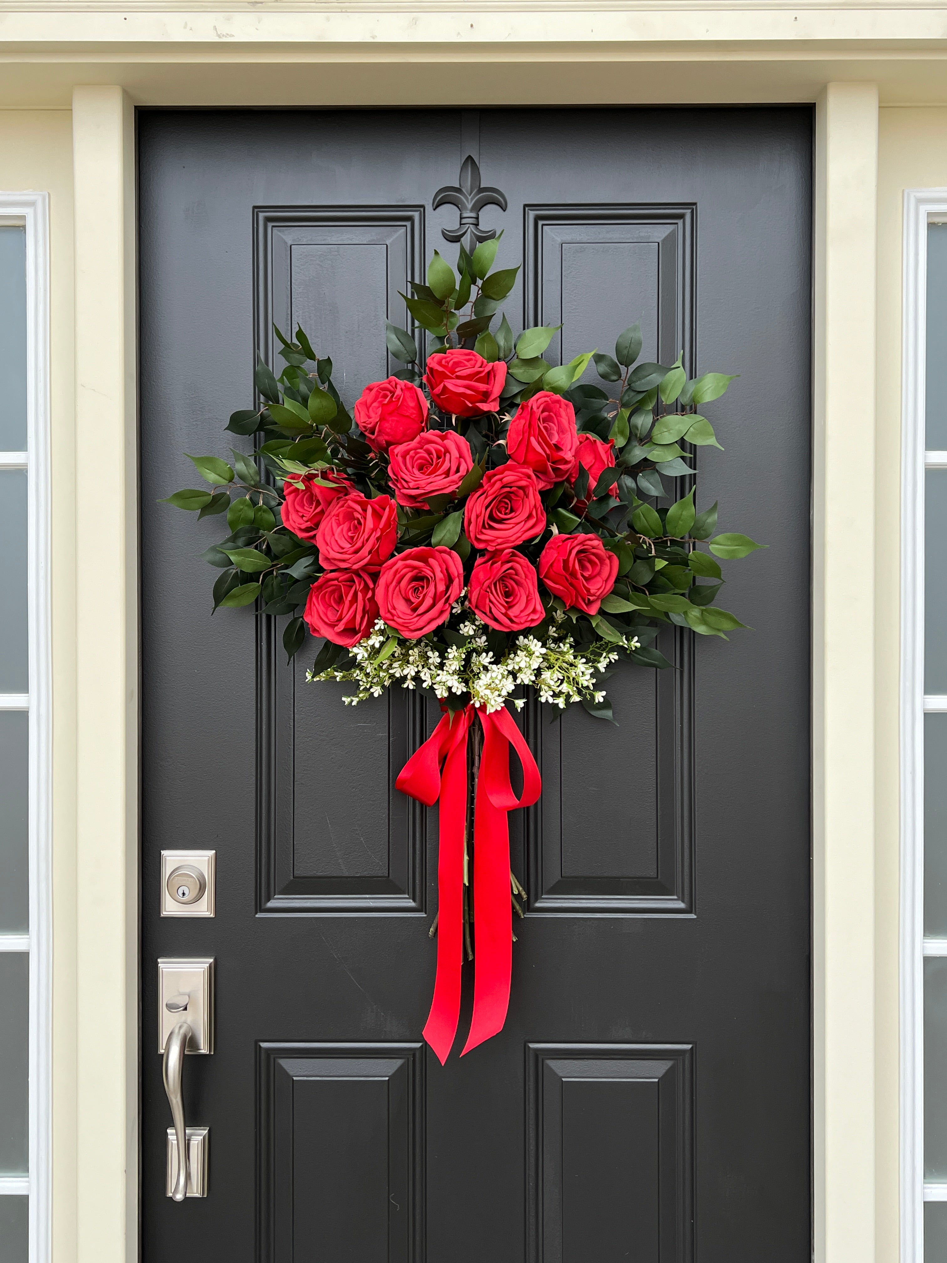 A Dozen Roses Bouquet for Front Door - Unique Gift for Valentine's Day