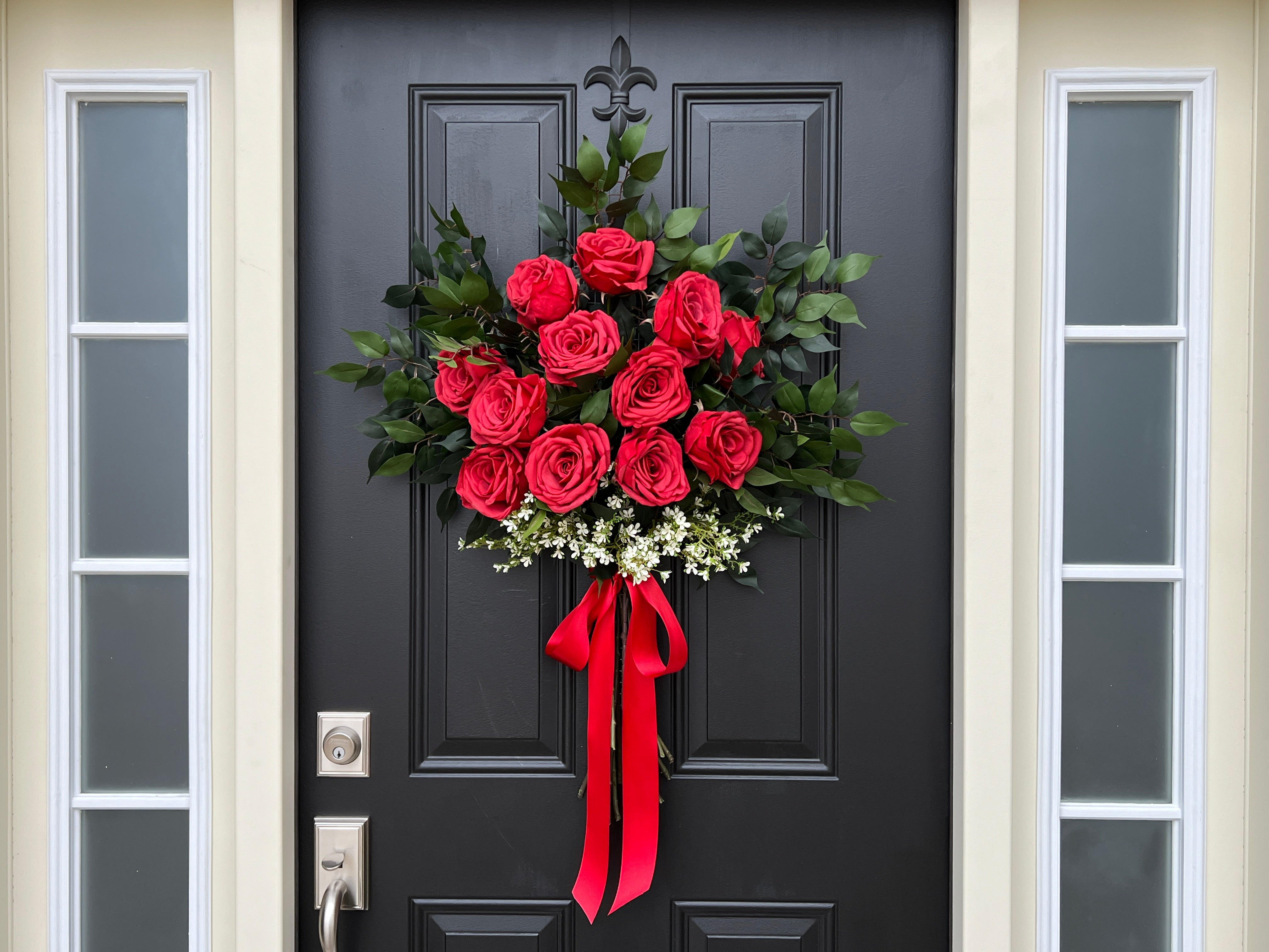 A Dozen Roses Bouquet for Front Door - Unique Gift for Valentine's Day