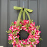 Pink Tulip Spring Wreath Front Door Floral Wreath with Greenery - TwoInspireYou