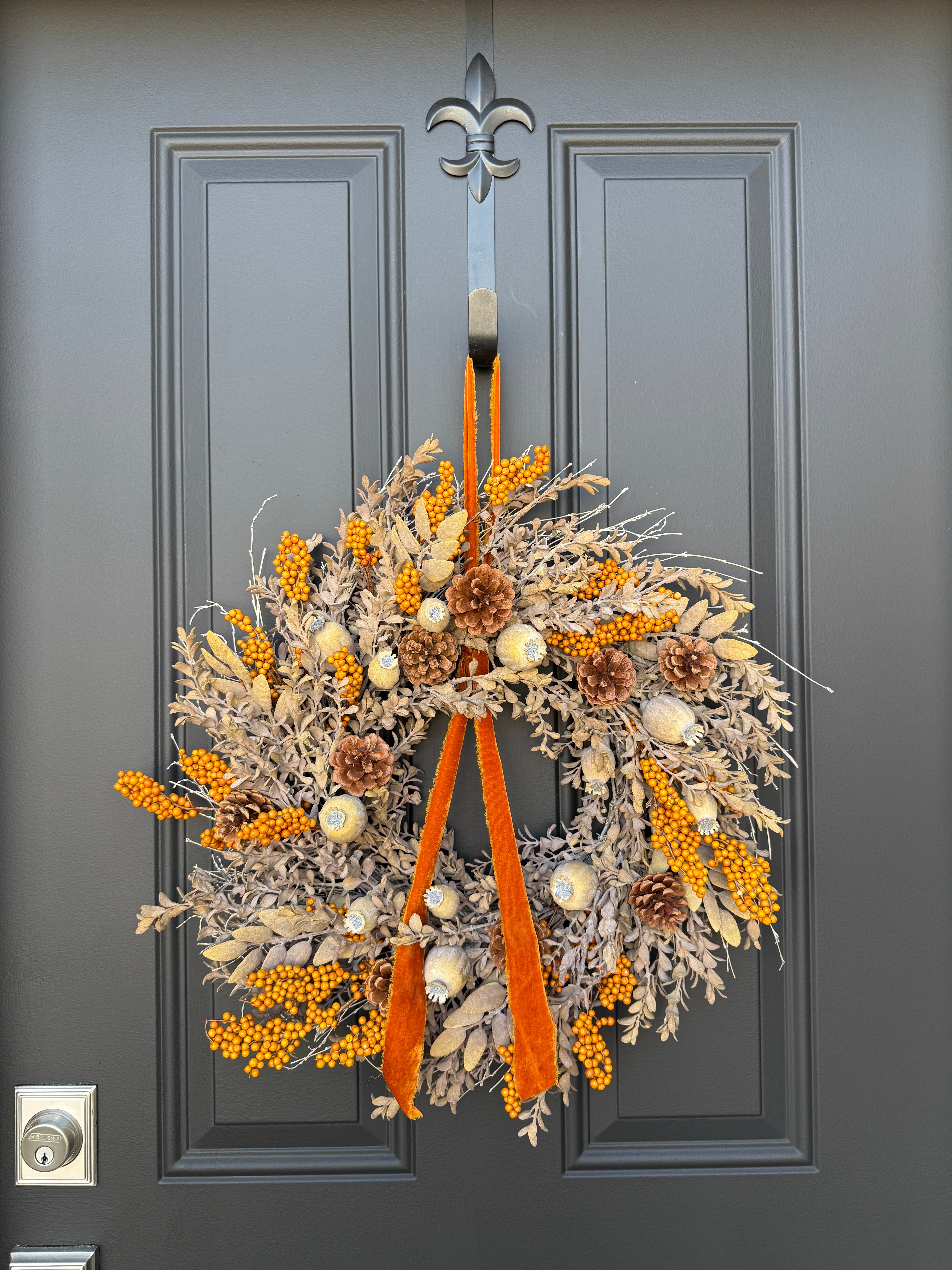 Orange Berry Fall Wreath – Rustic Autumn Door Decoration