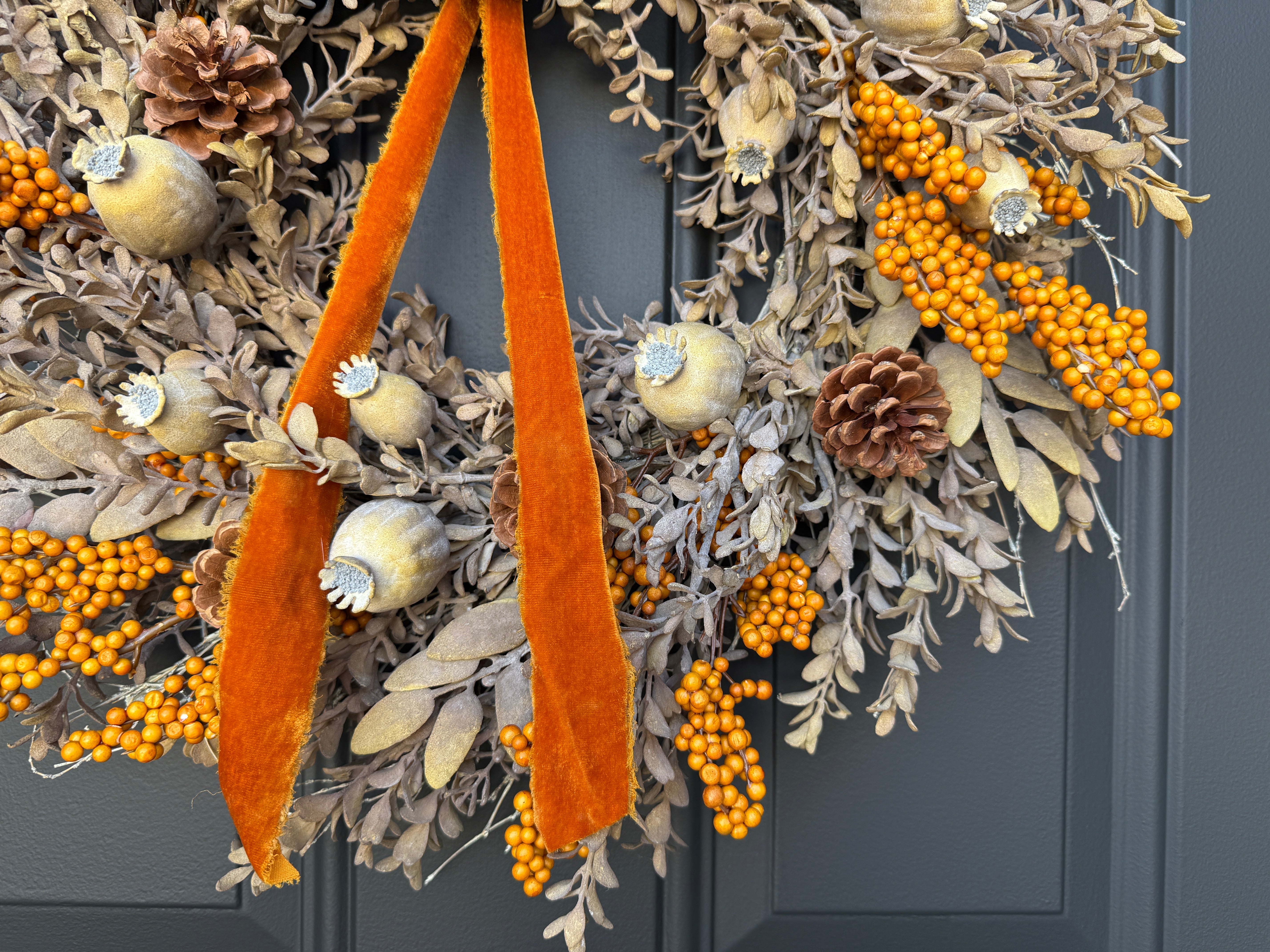 Orange Berry Fall Wreath – Rustic Autumn Door Decoration