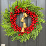 Red Berry & Norfolk Pine Wreath, Christmas Wreath with Gold Bells - TwoInspireYou
