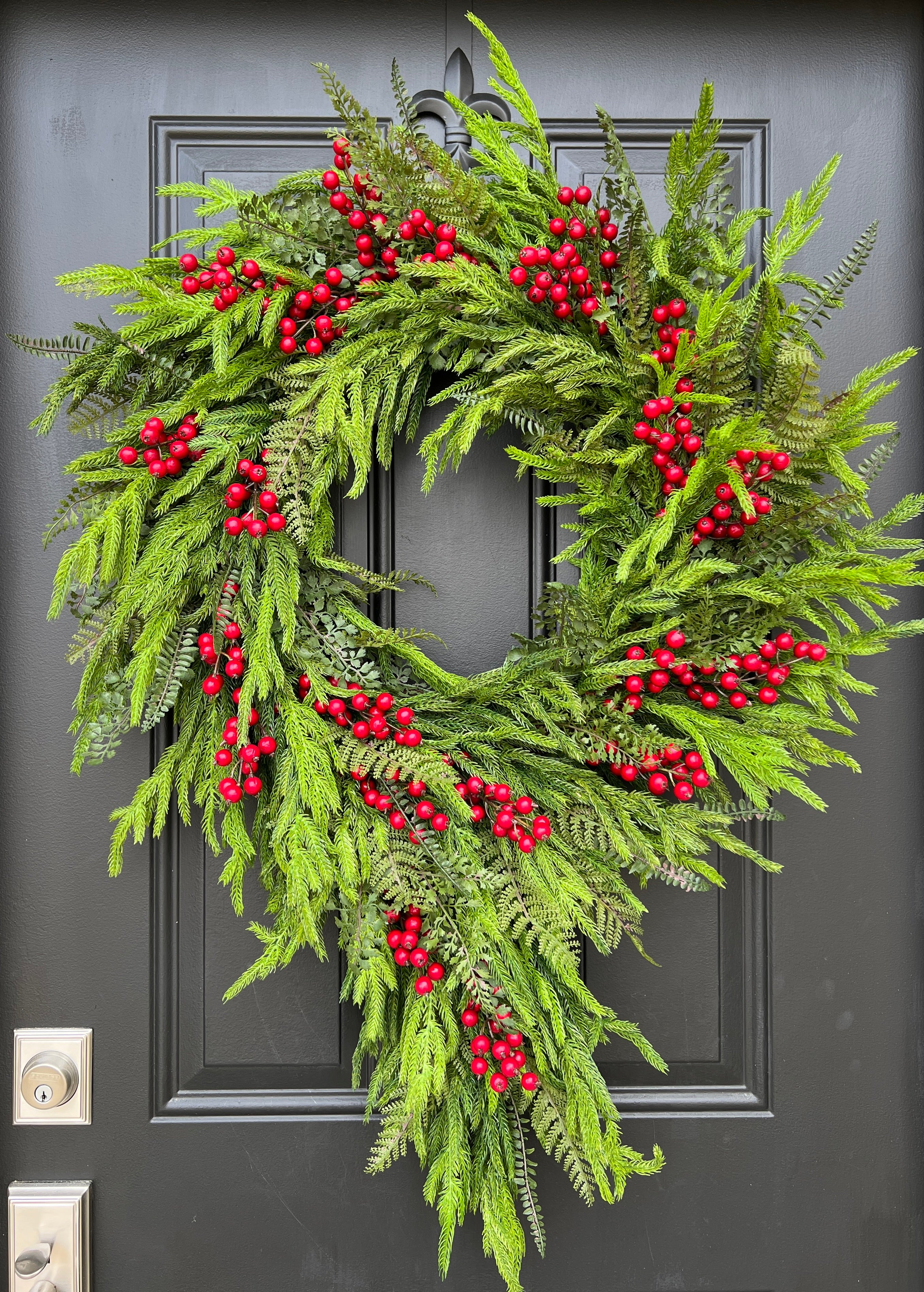 Outdoor Norfolk Pine & Red Berry Cascading Wreath