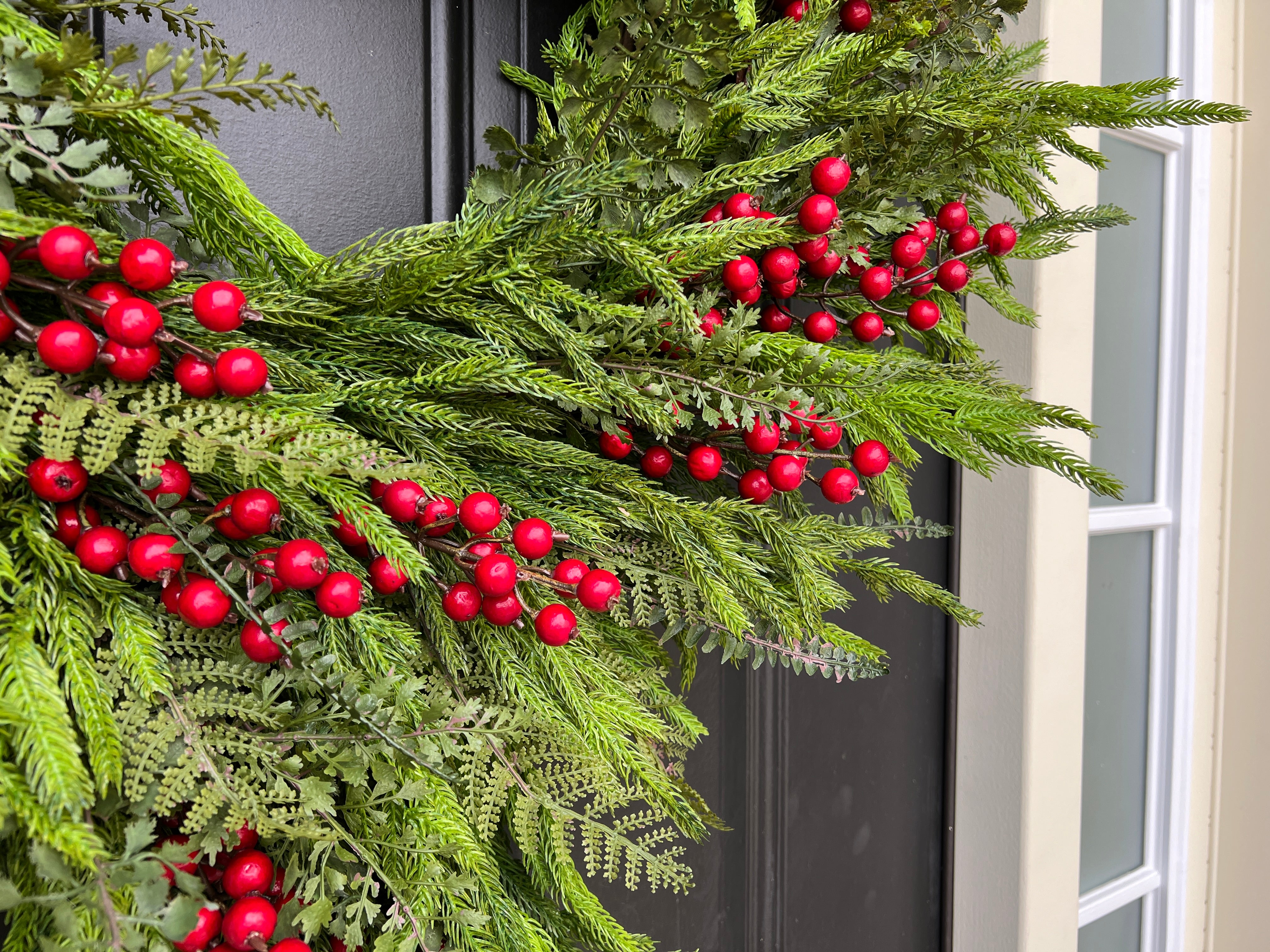 Outdoor Norfolk Pine & Red Berry Cascading Wreath