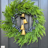 Norfolk Pine & Blue Wreath, Winter Wreath with Gold Bells - TwoInspireYou