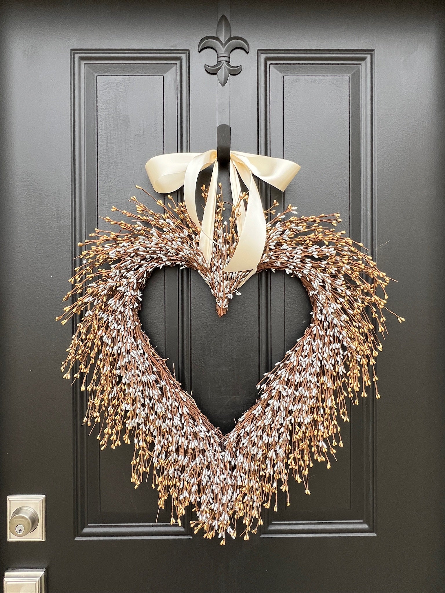 Front Door Silver and Gold Heart Wreath