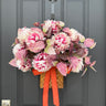 Fall Pink Mum Basket with Purple Leaves and Orange Ribbon – Front Door Décor - TwoInspireYou