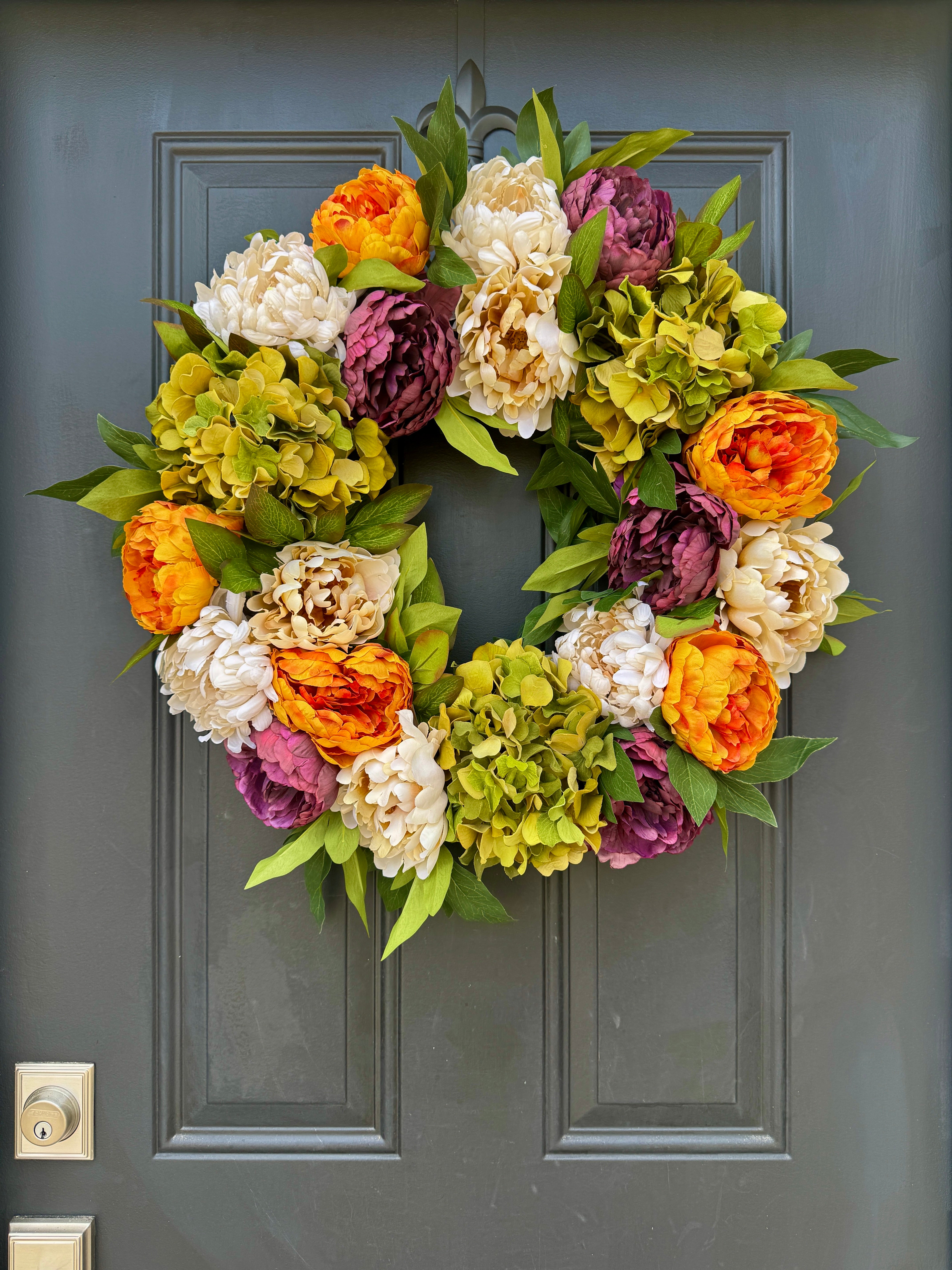 Multi-Color Peony & Hydrangea Wreath for Front Door – Fall & Autumn Decor - TwoInspireYou