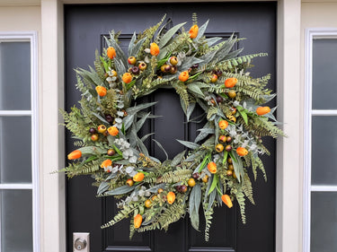 Orange Tulip Wreath with Bay Leaf and Eucalyptus - TwoInspireYou