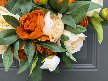 Orange and Cream Peony Wreath | Farmhouse Door Wreath | Bestseller Design - TwoInspireYou