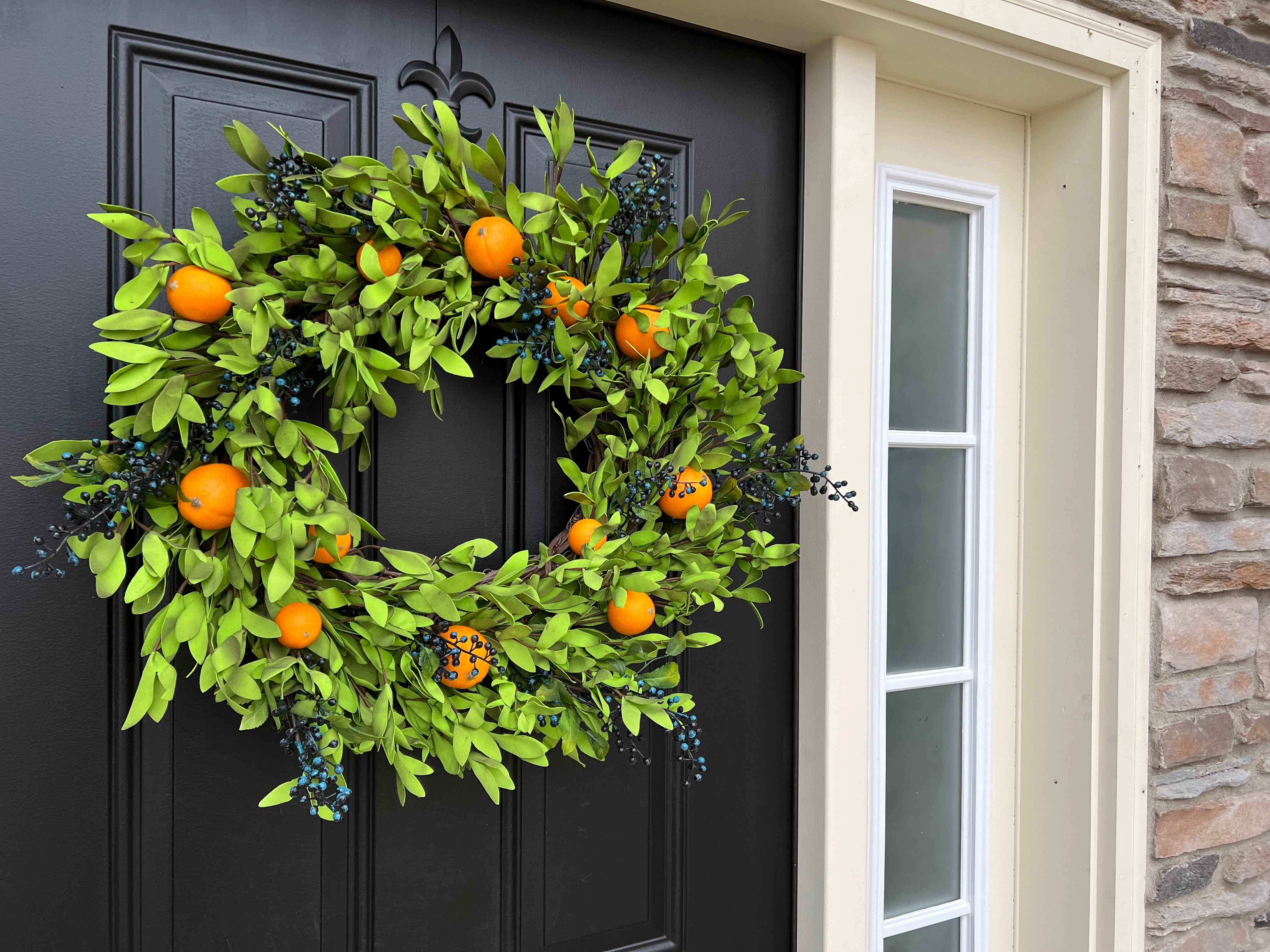 Summer Boxwood and Orange Wreath with Blueberries