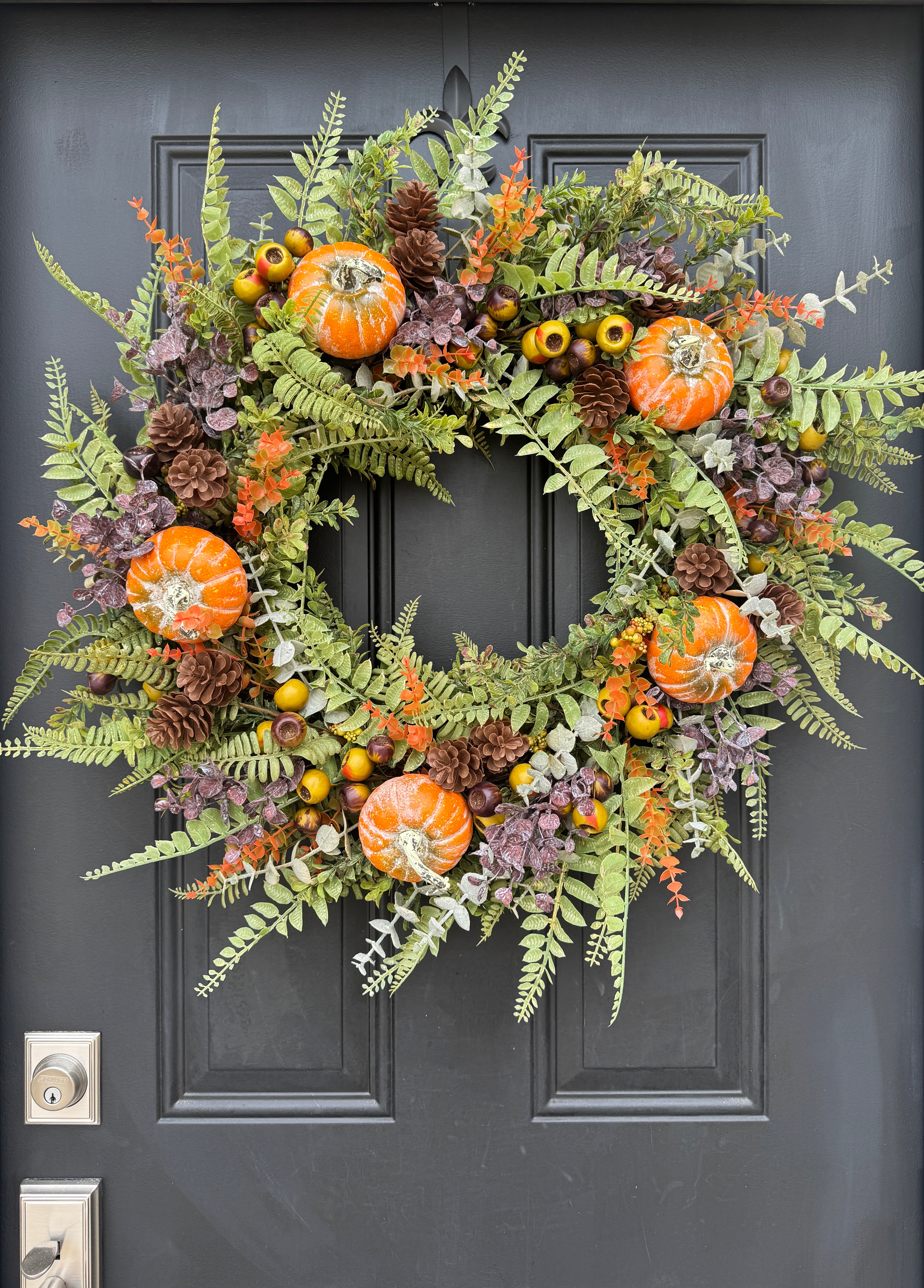 Pumpkin & Pinecone Fall Wreath – Autumn Harvest Front Door Decor