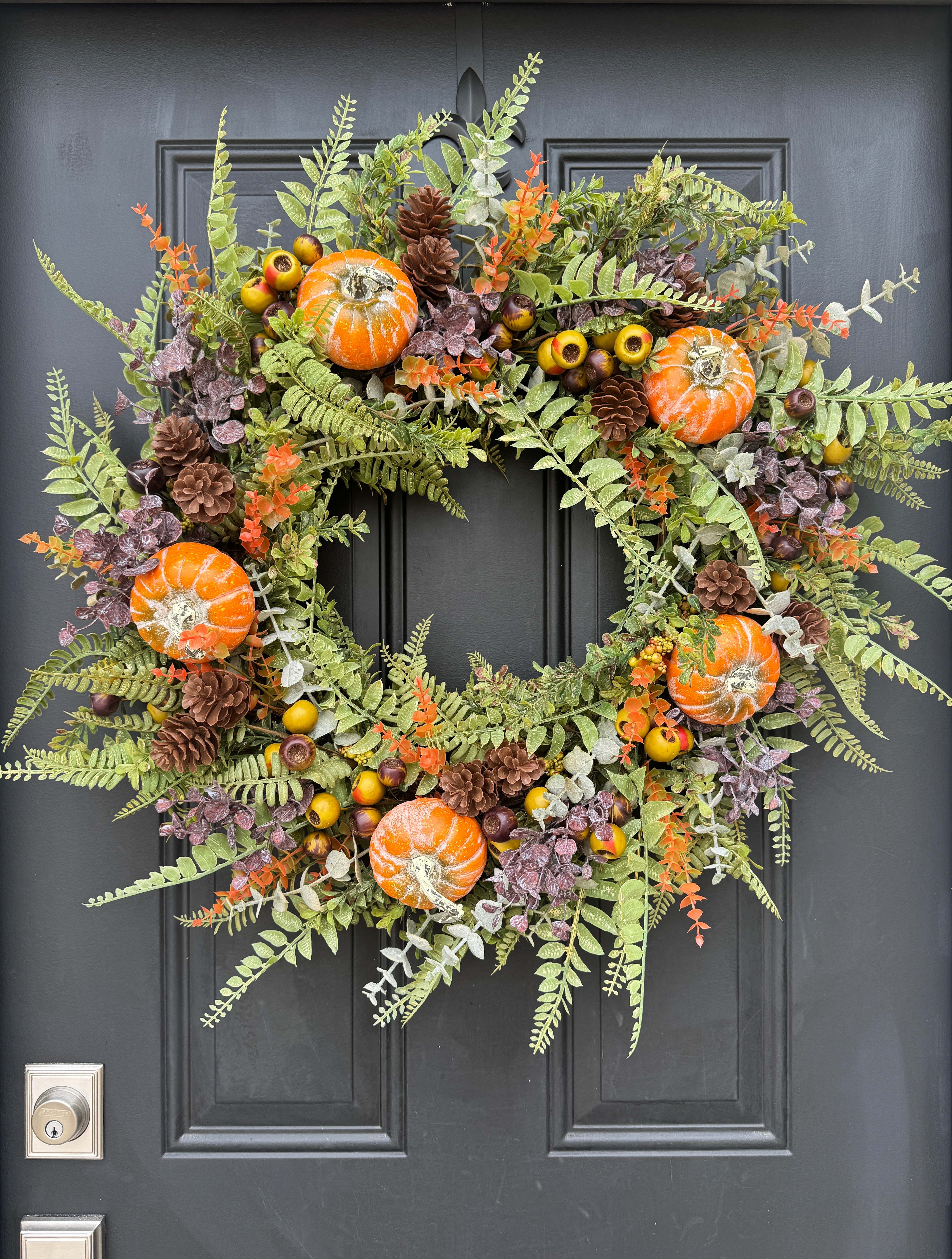 Pumpkin & Pinecone Fall Wreath – Autumn Harvest Front Door Decor