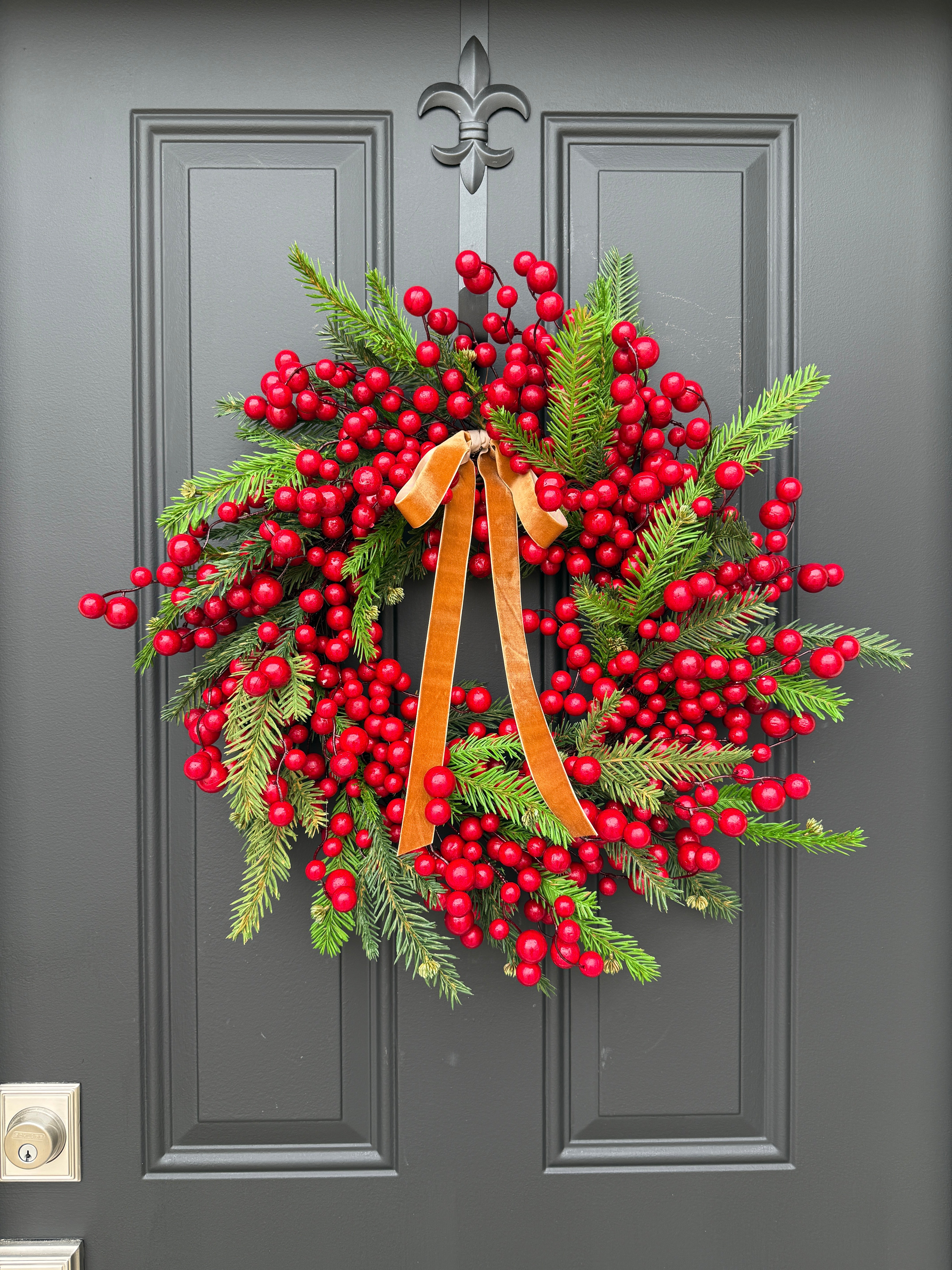 Waterproof Red Berry and Pine Wreath | Outdoor Christmas Door Wreath