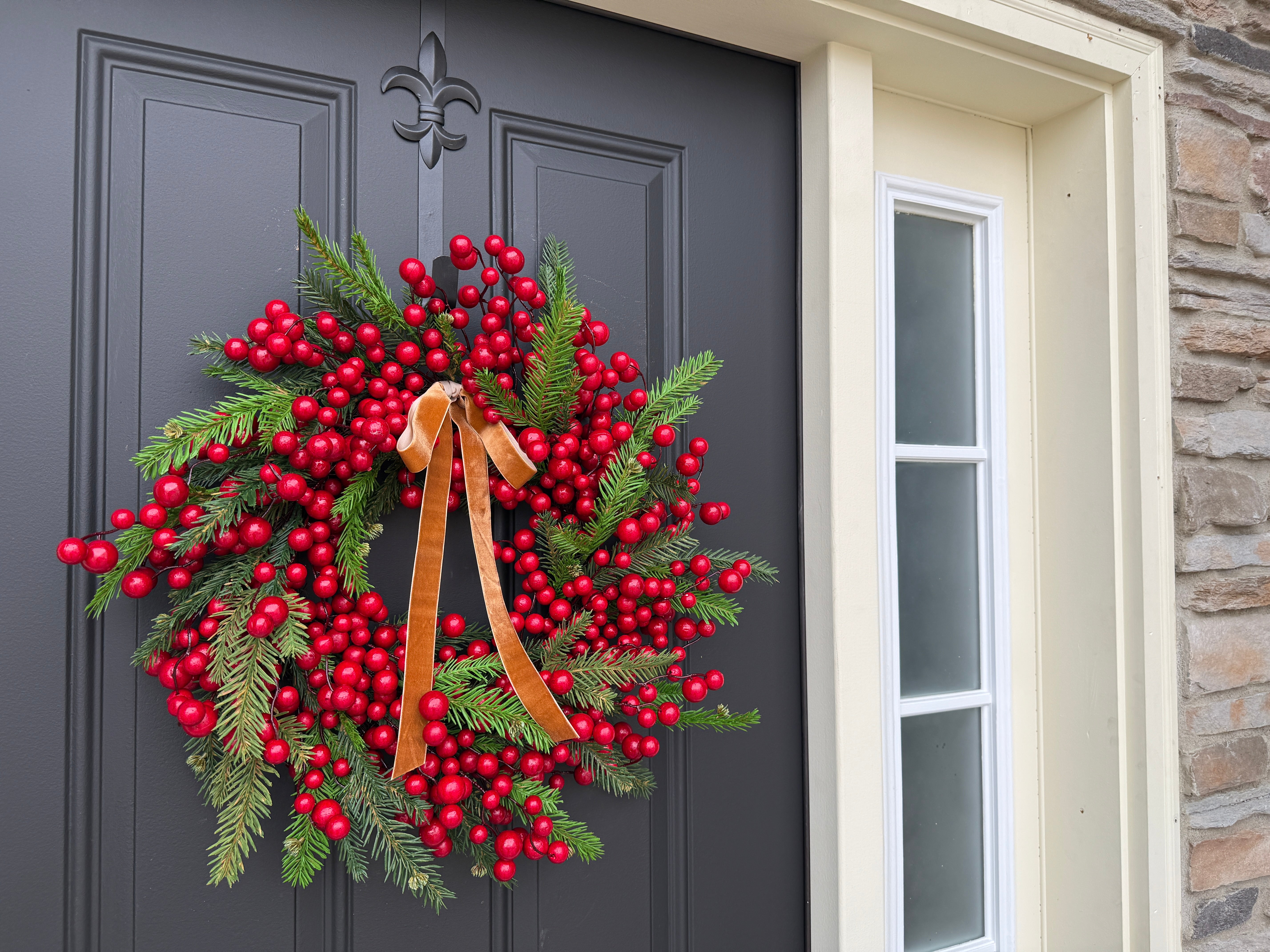 Waterproof Red Berry and Pine Wreath | Outdoor Christmas Door Wreath