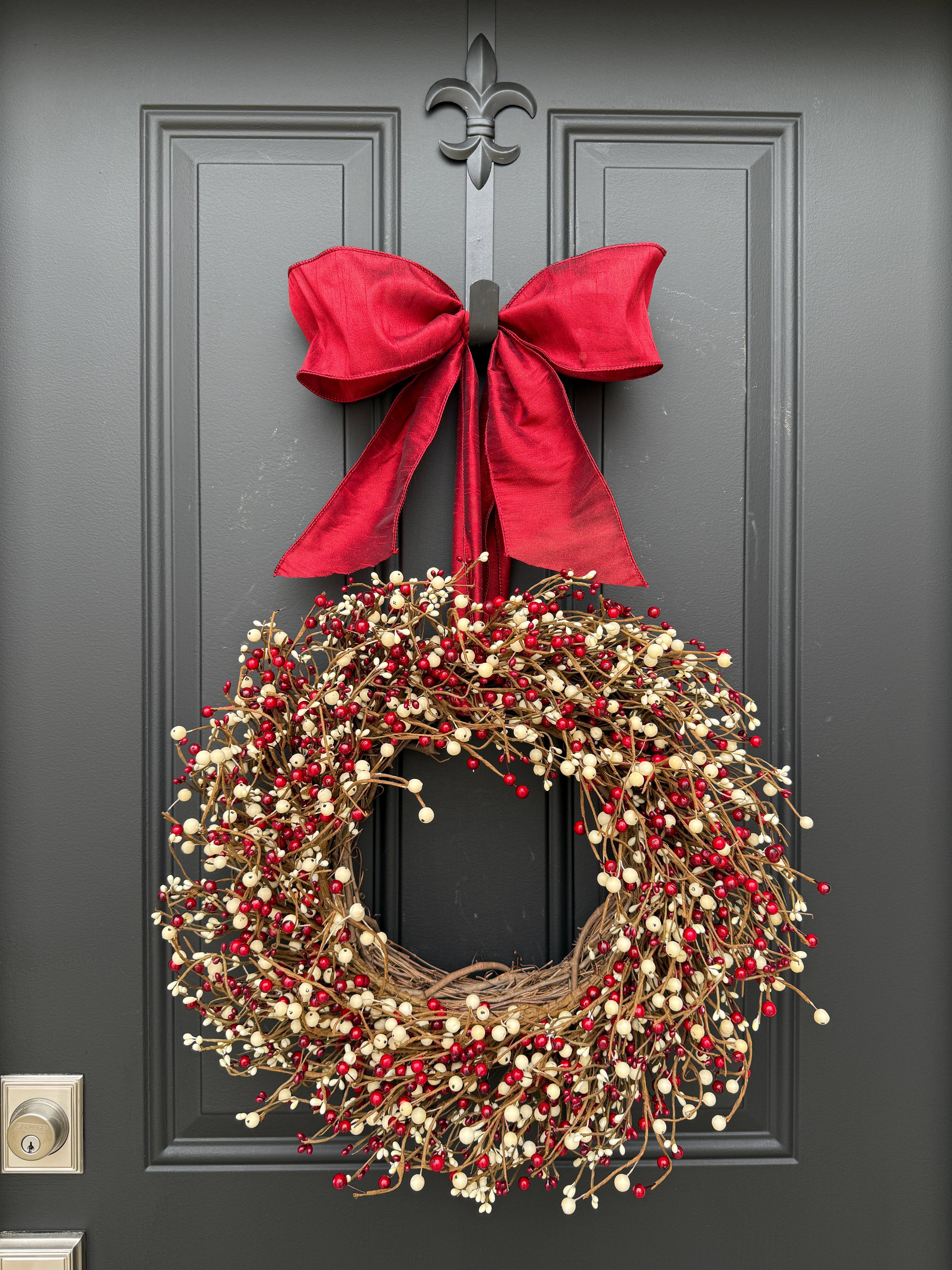 Red and Cream Berry Christmas Wreath | Holiday Door Décor | Limited Offer
