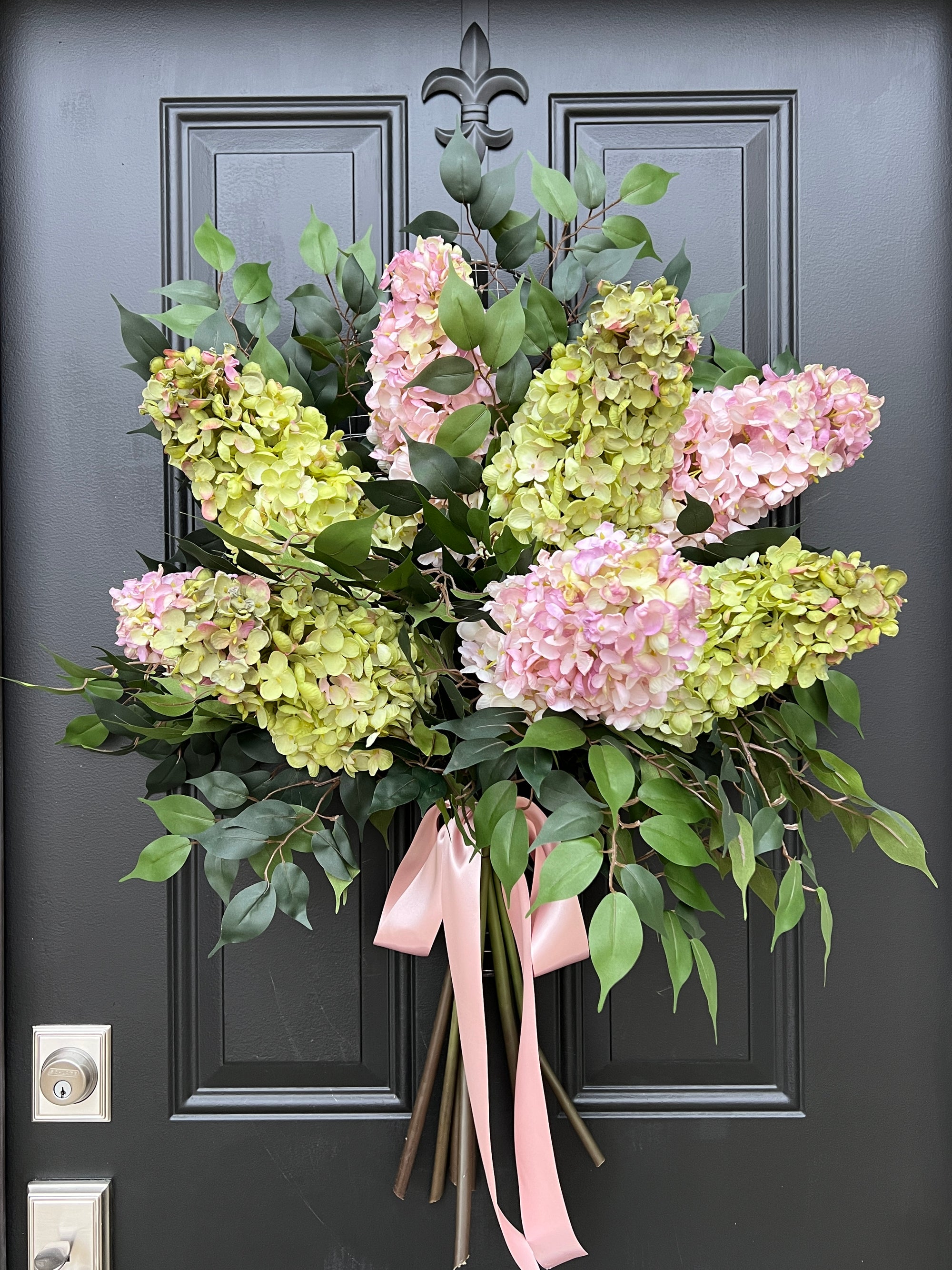 Pink and Green Cone Hydrangea Bouquet Door Wreaths