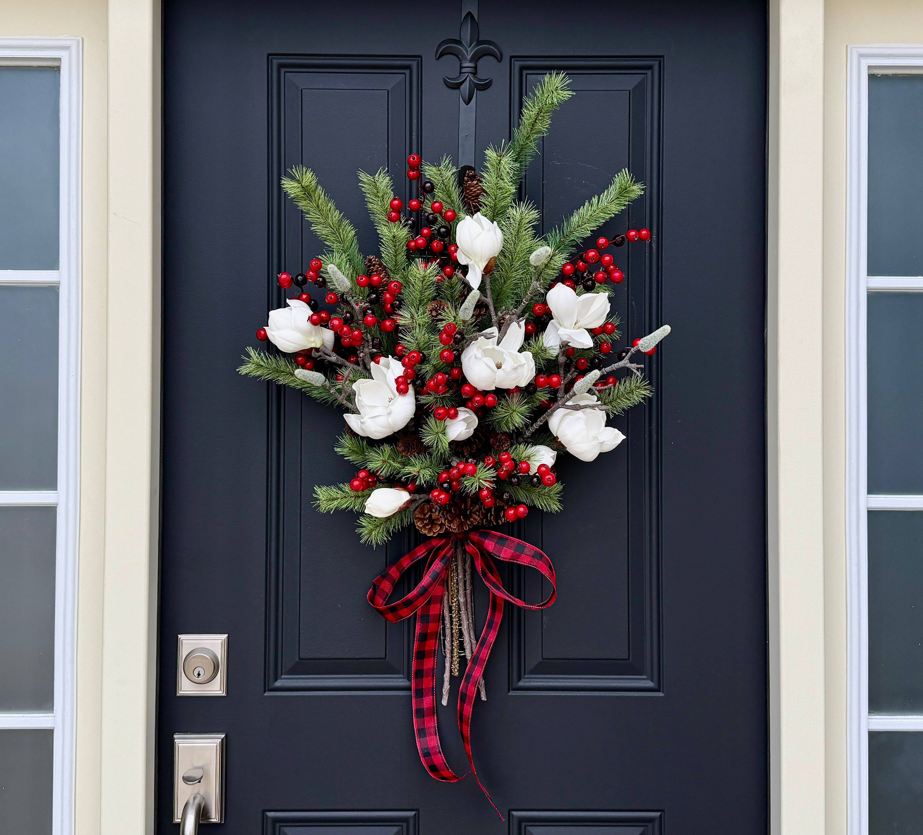 Magnolia Christmas Swag with Pine and Red Berries | Handmade Holiday Décor