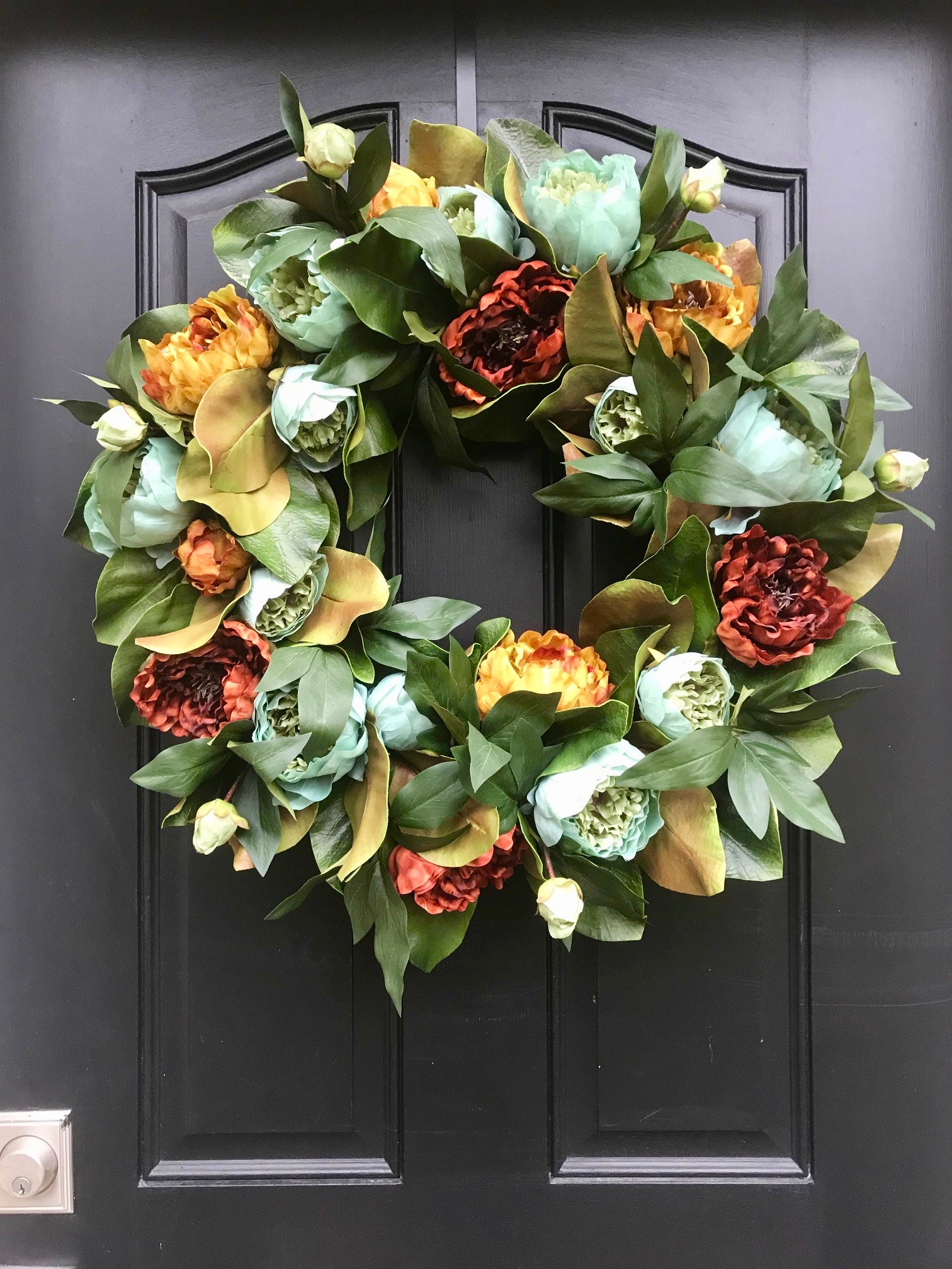 NEW Thanksgiving Wreath with Peonies and Magnolia