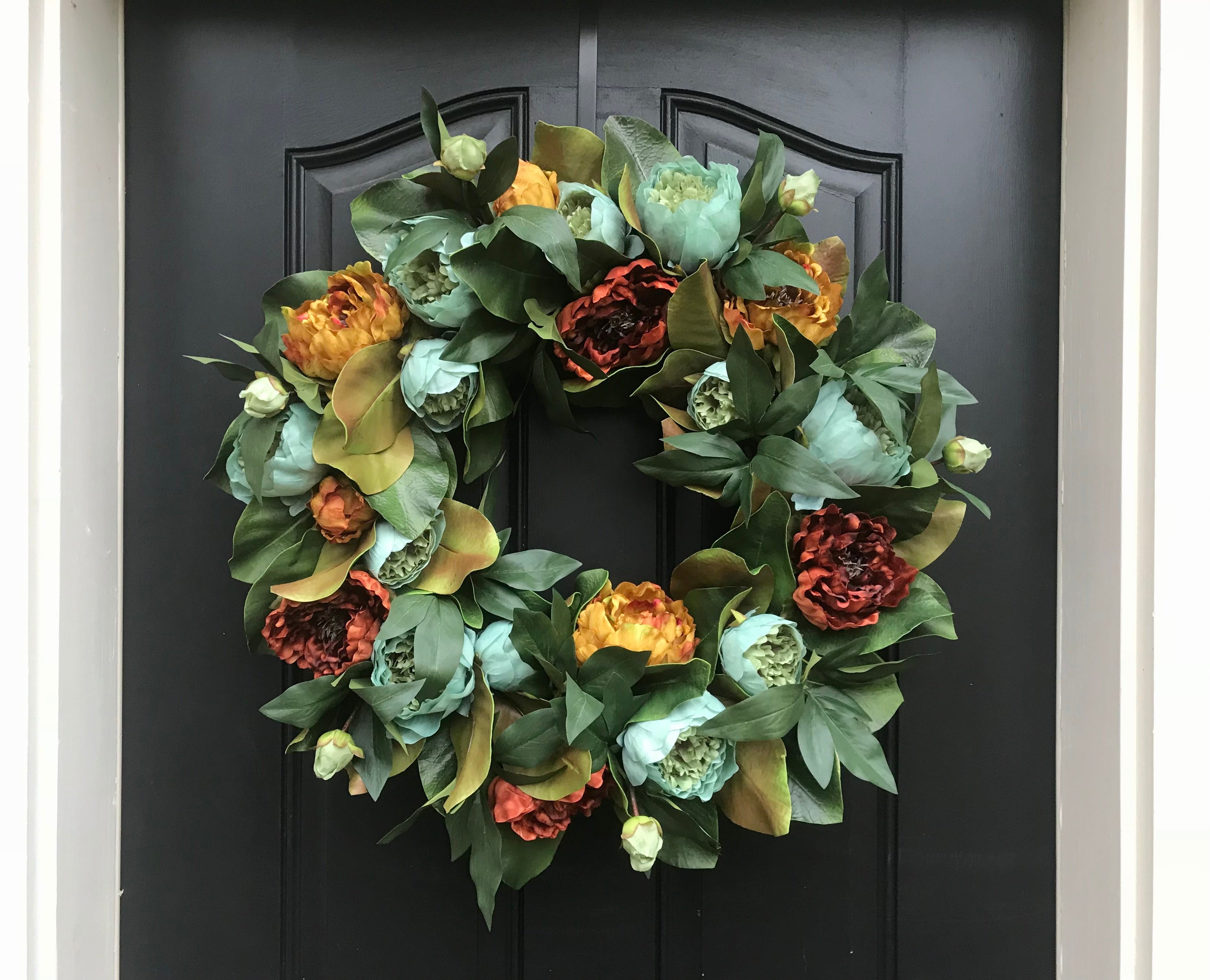 Thanksgiving Wreath with Peonies and Magnolia