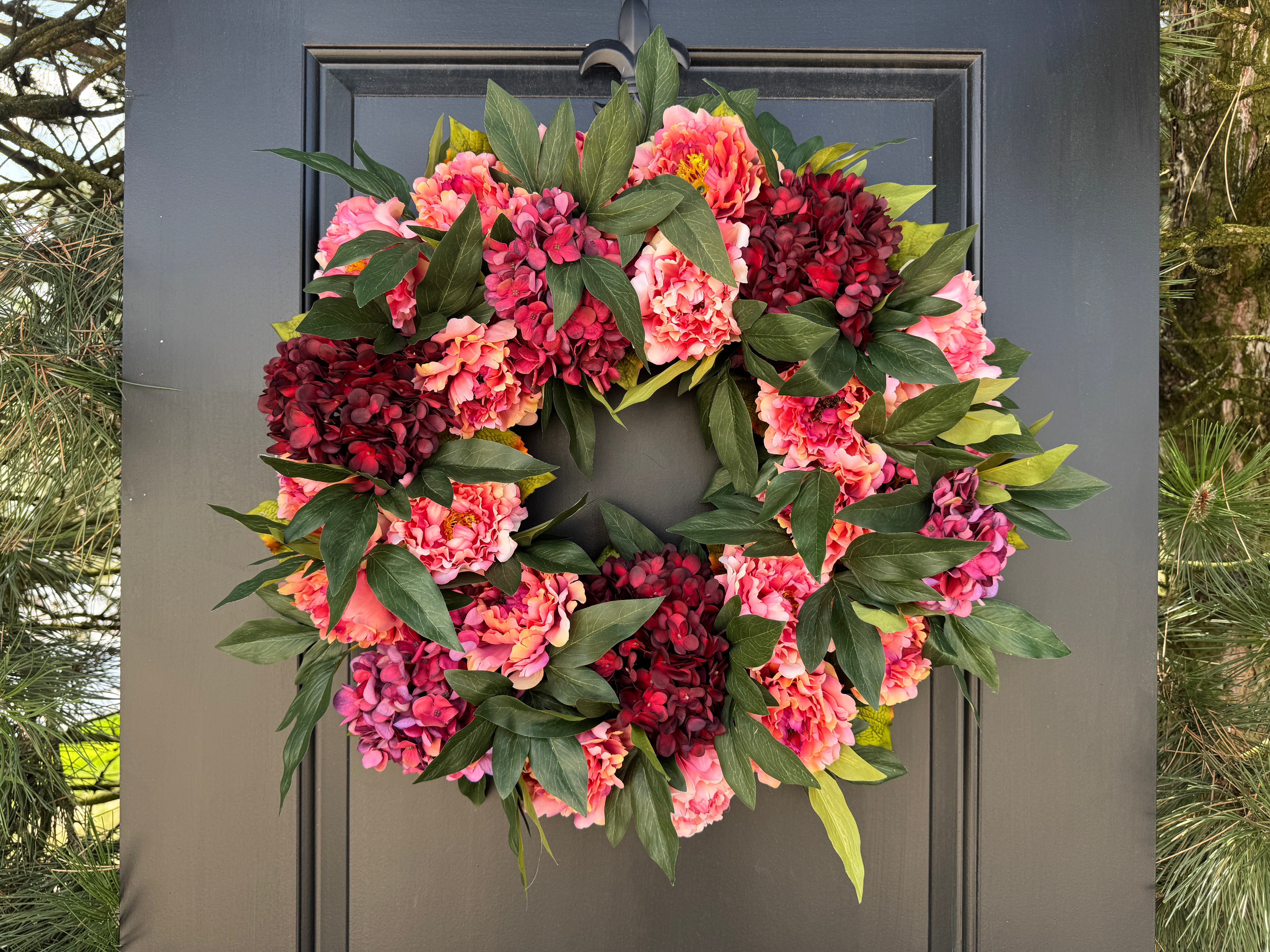 Pink & Burgundy Floral Wreath – Year-Round Door Decoration - TwoInspireYou