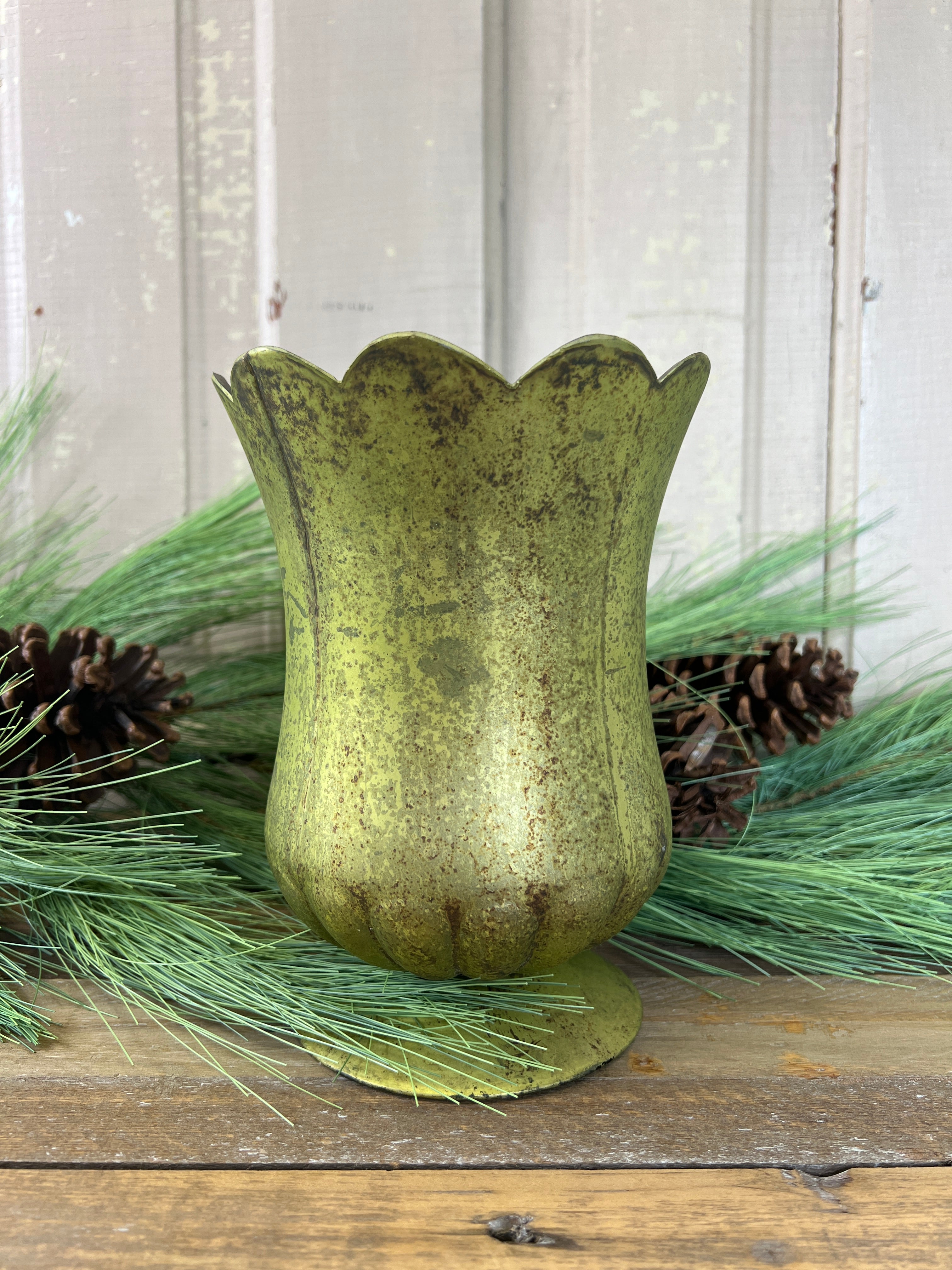 Green Glass Vase for Christmas Decorating