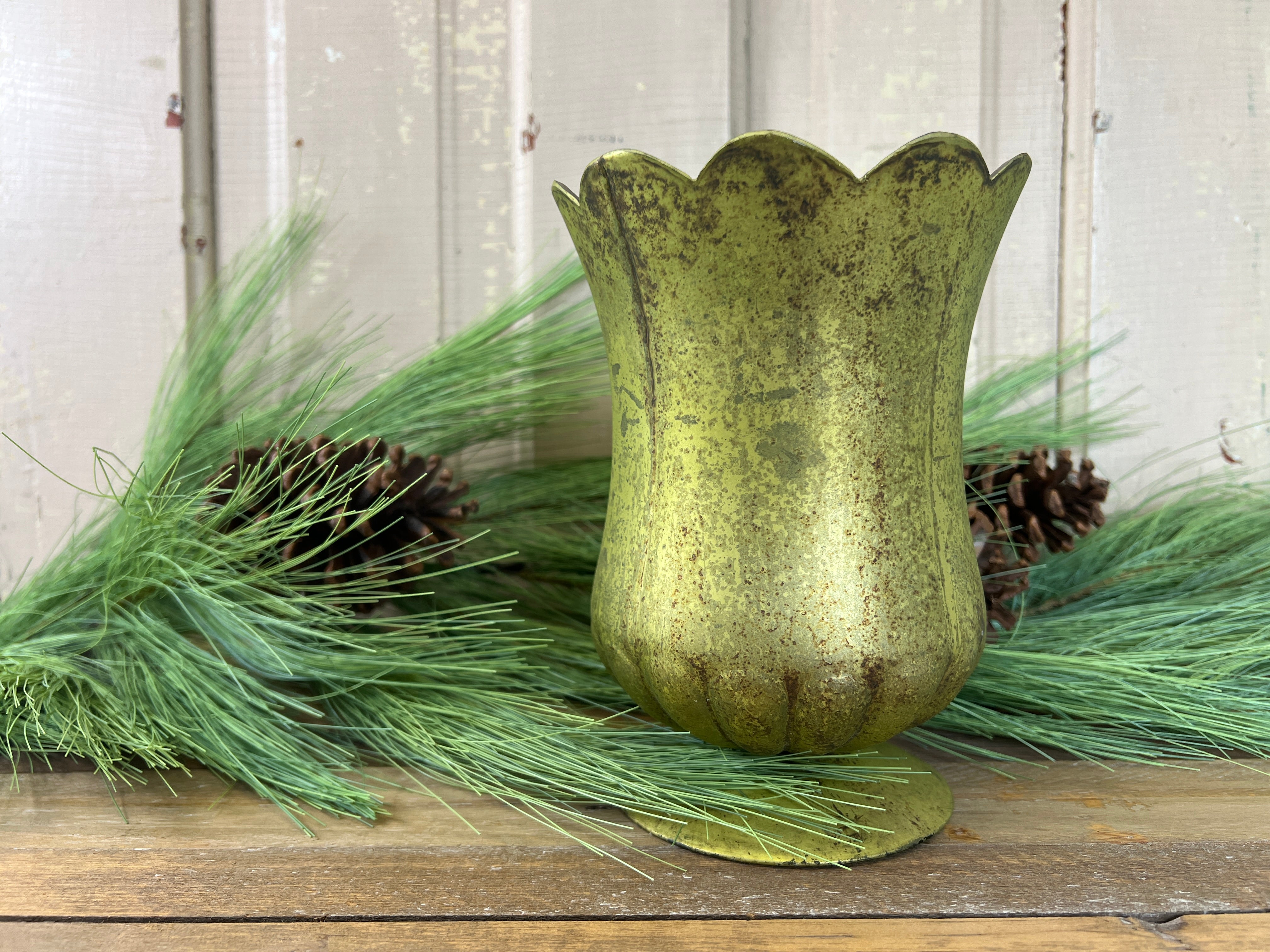 Green Glass Vase for Christmas Decorating