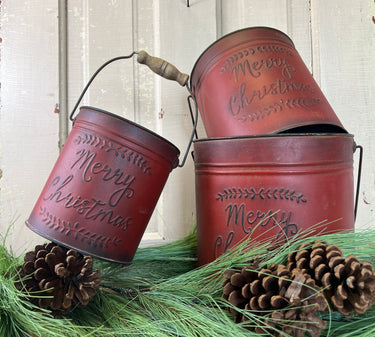 Trio of Red Merry Christmas Buckets - TwoInspireYou