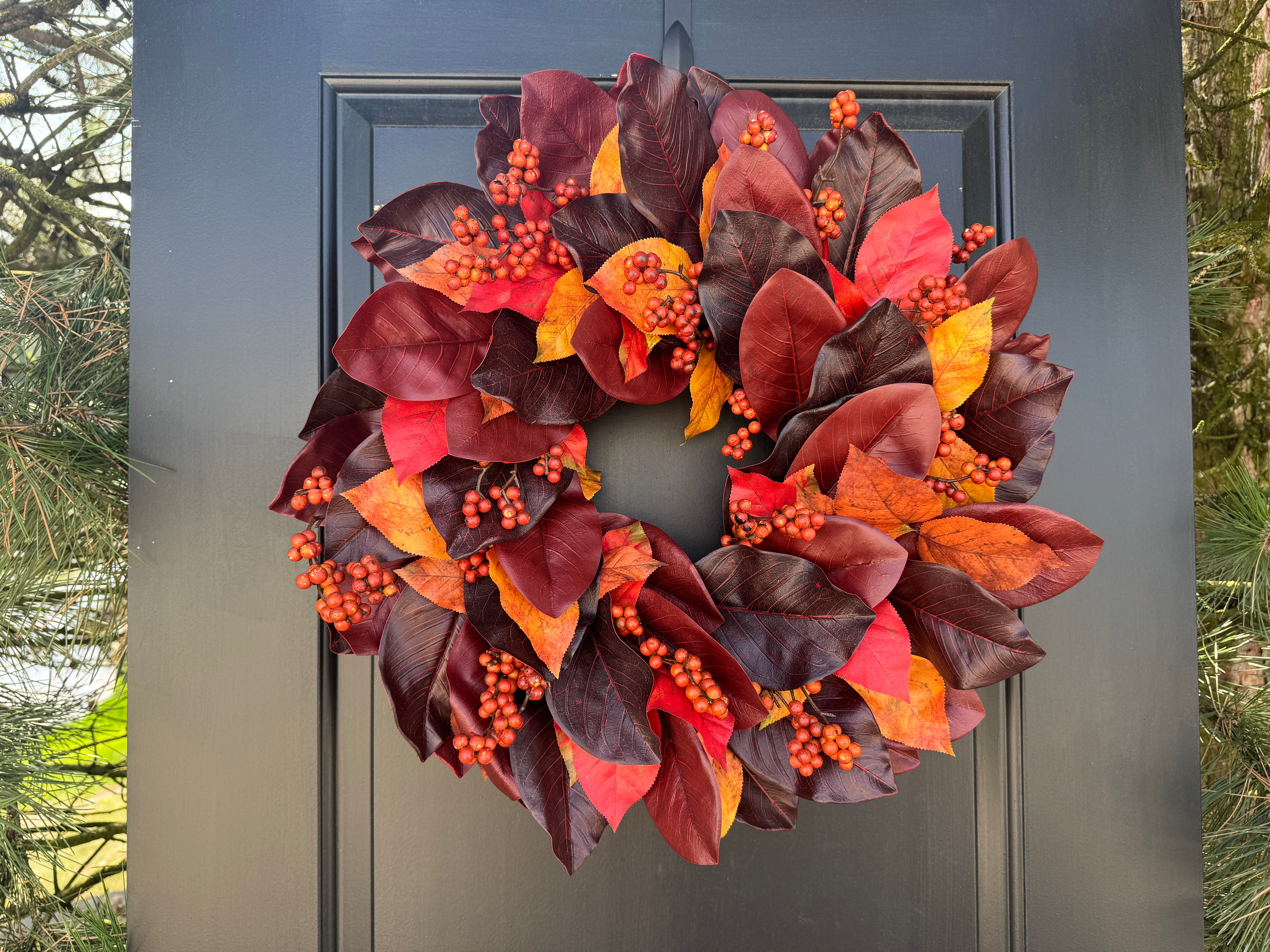 Fall Leaves & Berry Wreath – Fall Front Door Decoration - TwoInspireYou