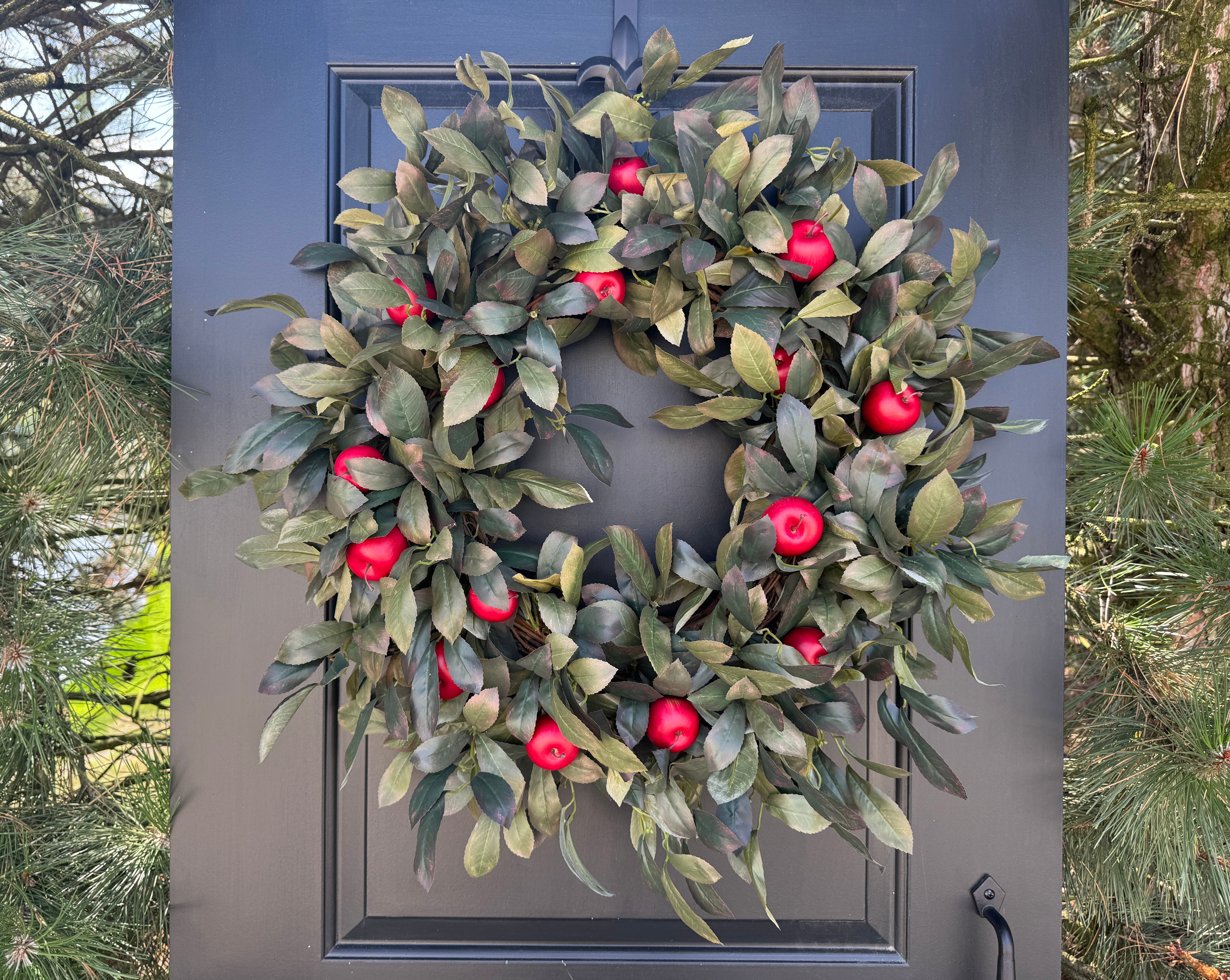 Green Leaf Wreath with Red Apples – Back to School Door Decoration - TwoInspireYou