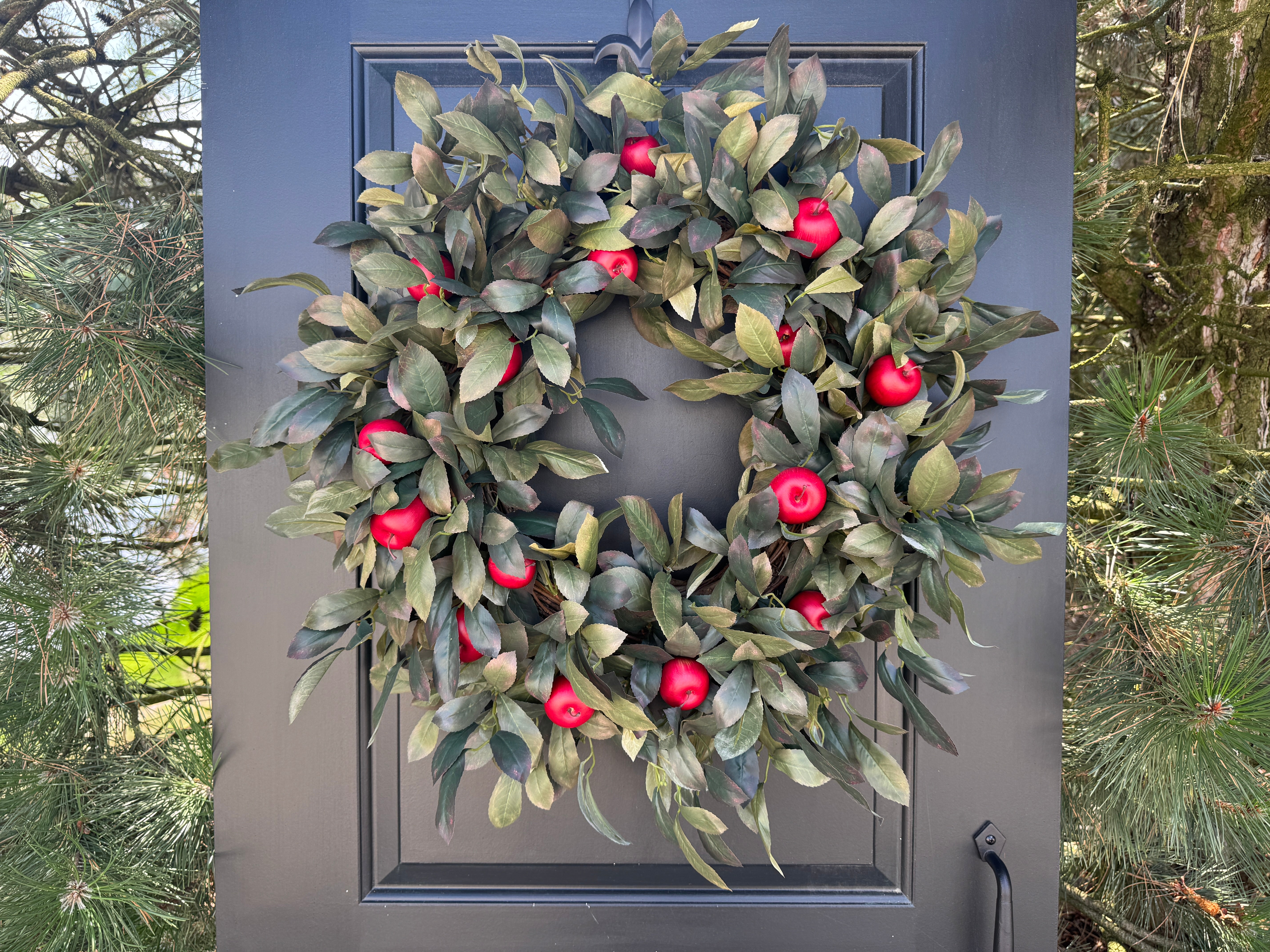 Green Leaf Wreath with Red Apples – Back to School Door Decoration - TwoInspireYou