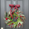 Christmas Wreath with Red Berries, Pinecones & Buffalo Plaid Bow | - TwoInspireYou