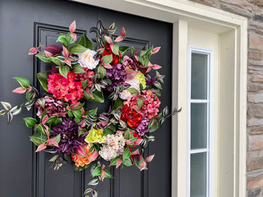 Secret Garden Wreath with Hydrangeas, Peonies and Dahlias - TwoInspireYou