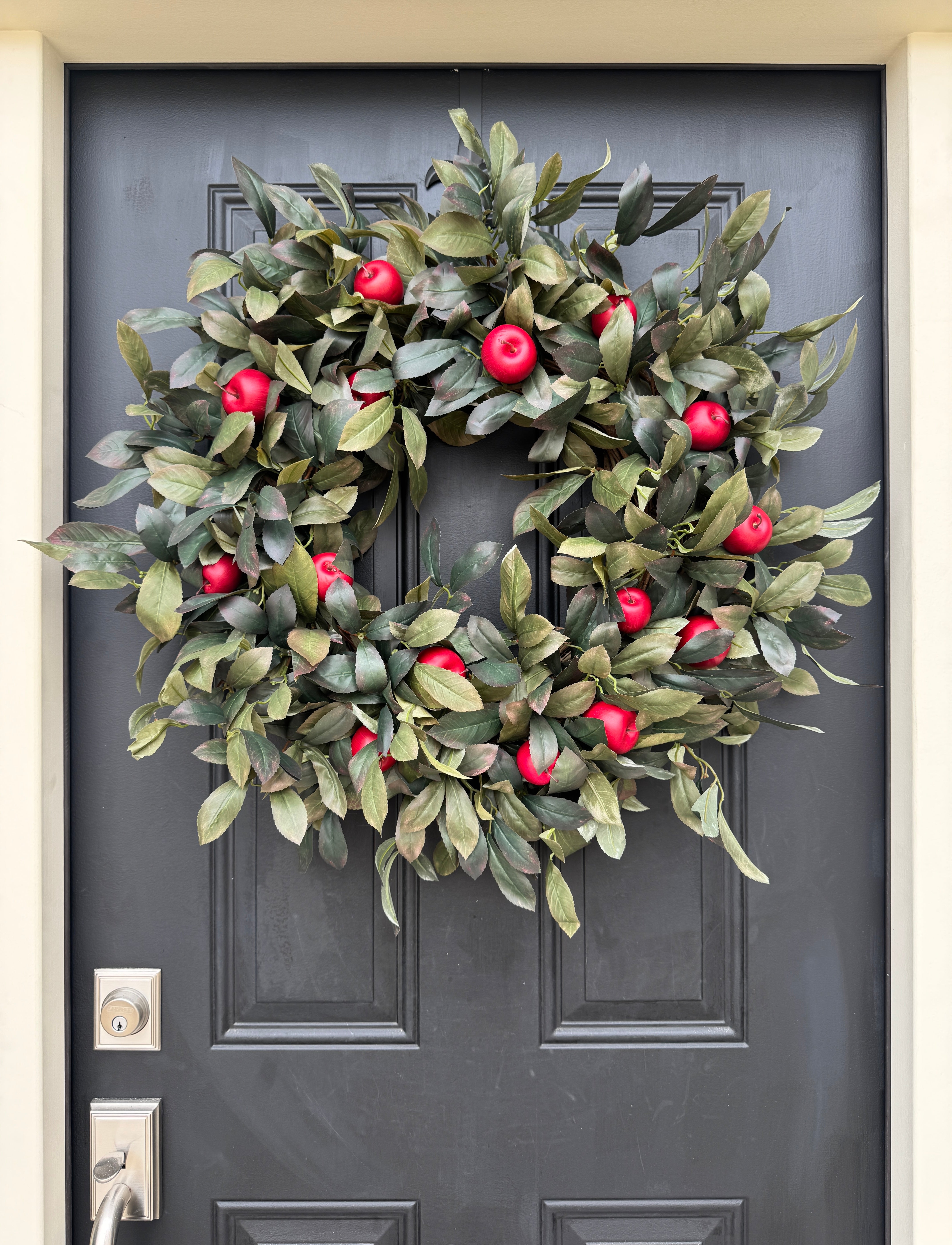 Green Leaf Wreath with Red Apples – Back to School Door Decoration