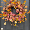 Orange & Red Autumn Leaves Wreath – Rustic Autumn Grapevine Door Decoration - TwoInspireYou