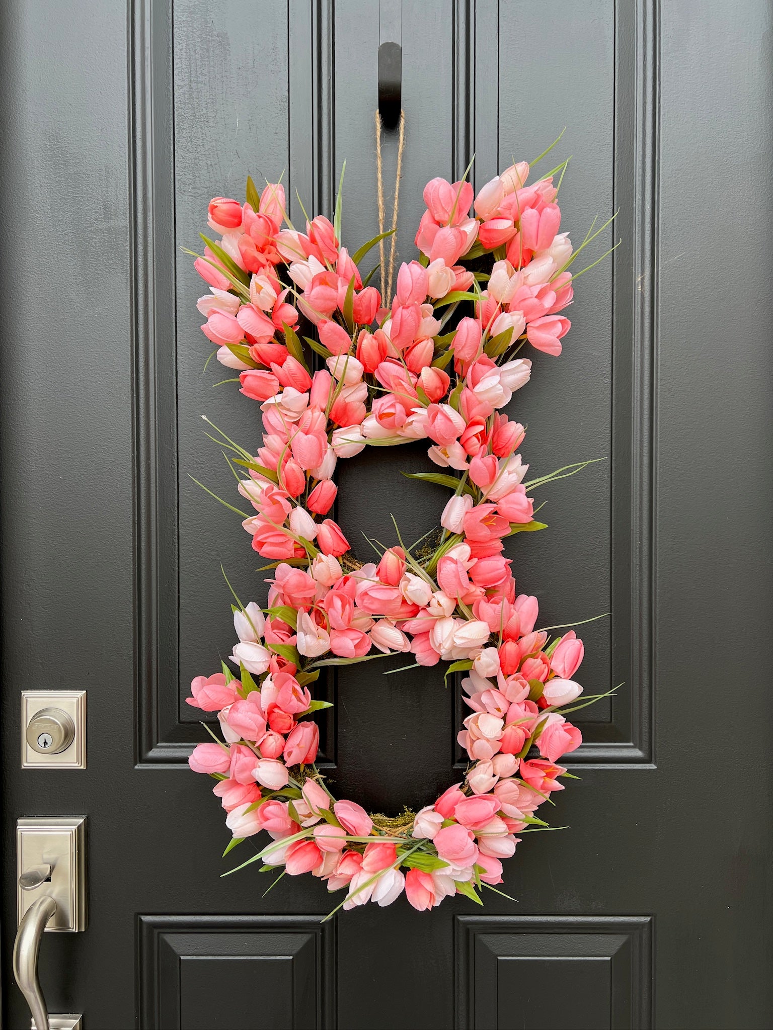 Whimsical Easter Bunny Peach Fuzz Tulip Door Wreath