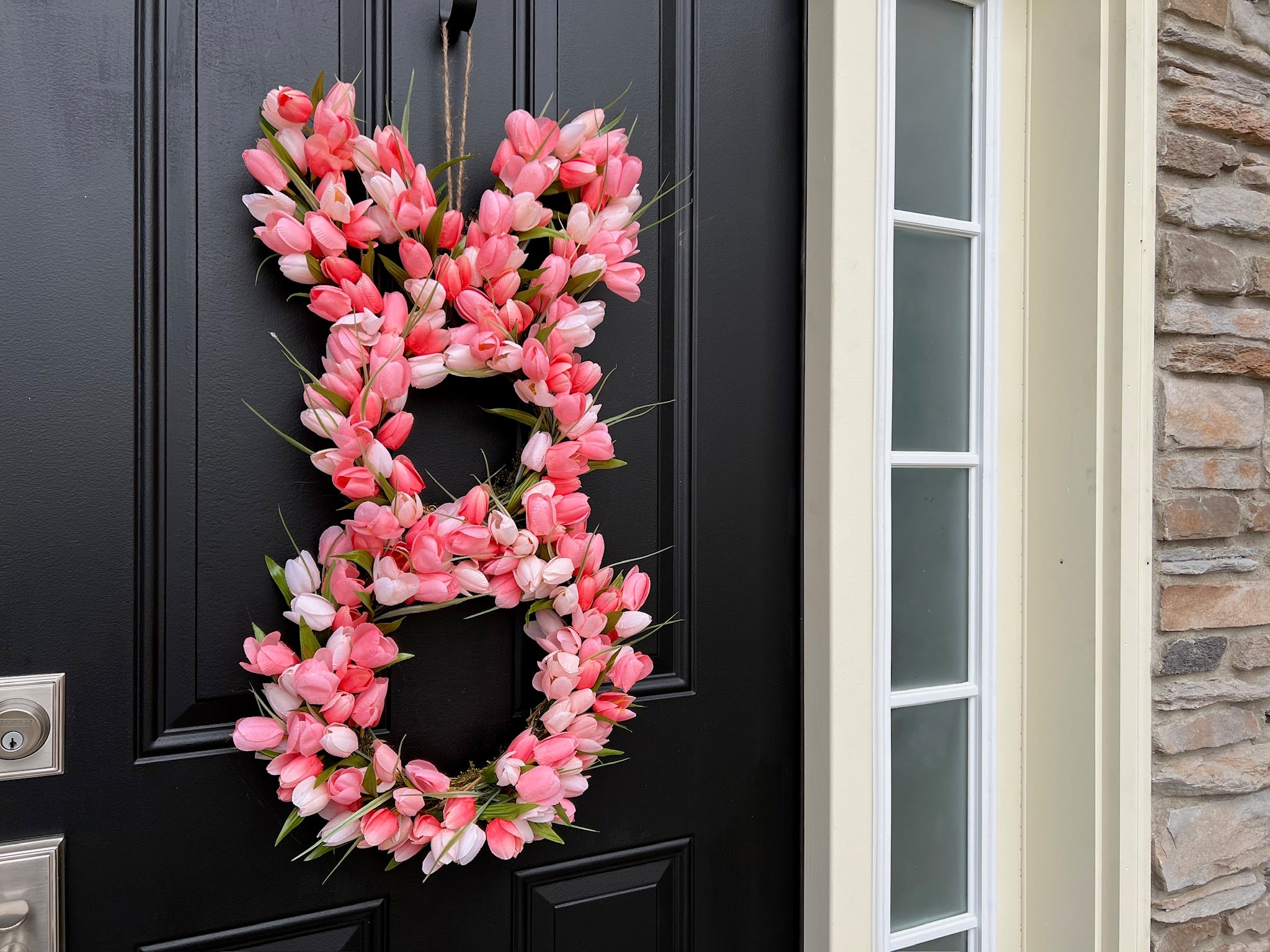 Whimsical Easter Bunny Peach Fuzz Tulip Door Wreath