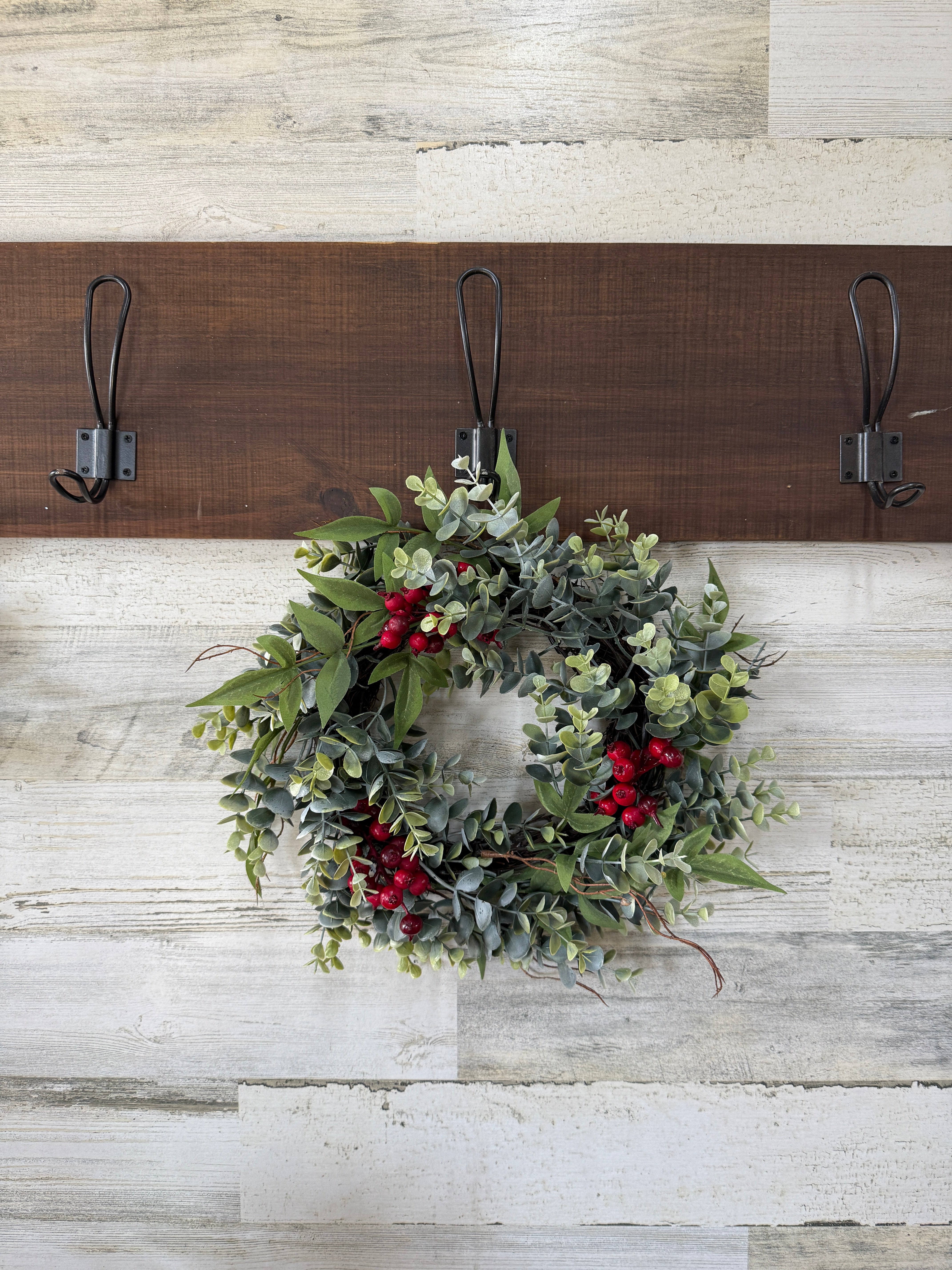 Eucalyptus and Red Berry Mini Wreath for Christmas