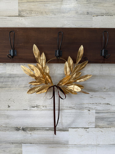 Gold Bay Leaf Hoop Wreath with Chocolate Velvet Ribbon | Window Decor - TwoInspireYou