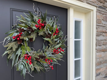 Evergreen, Red Berry & Pinecone Wreath | Handcrafted Christmas Decor - TwoInspireYou